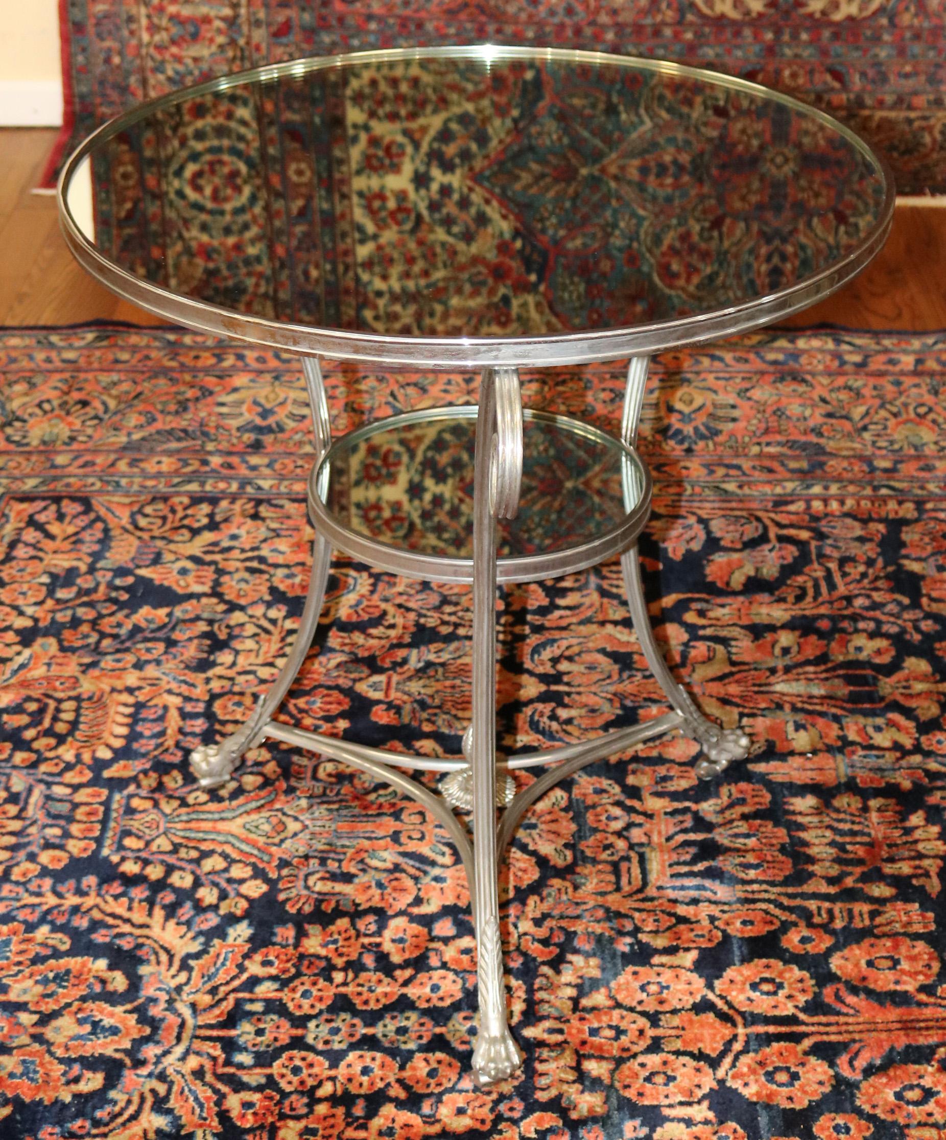 Pair of Vintage Directoire French Silver Plated Mirror Top Gueridon End Tables For Sale 5