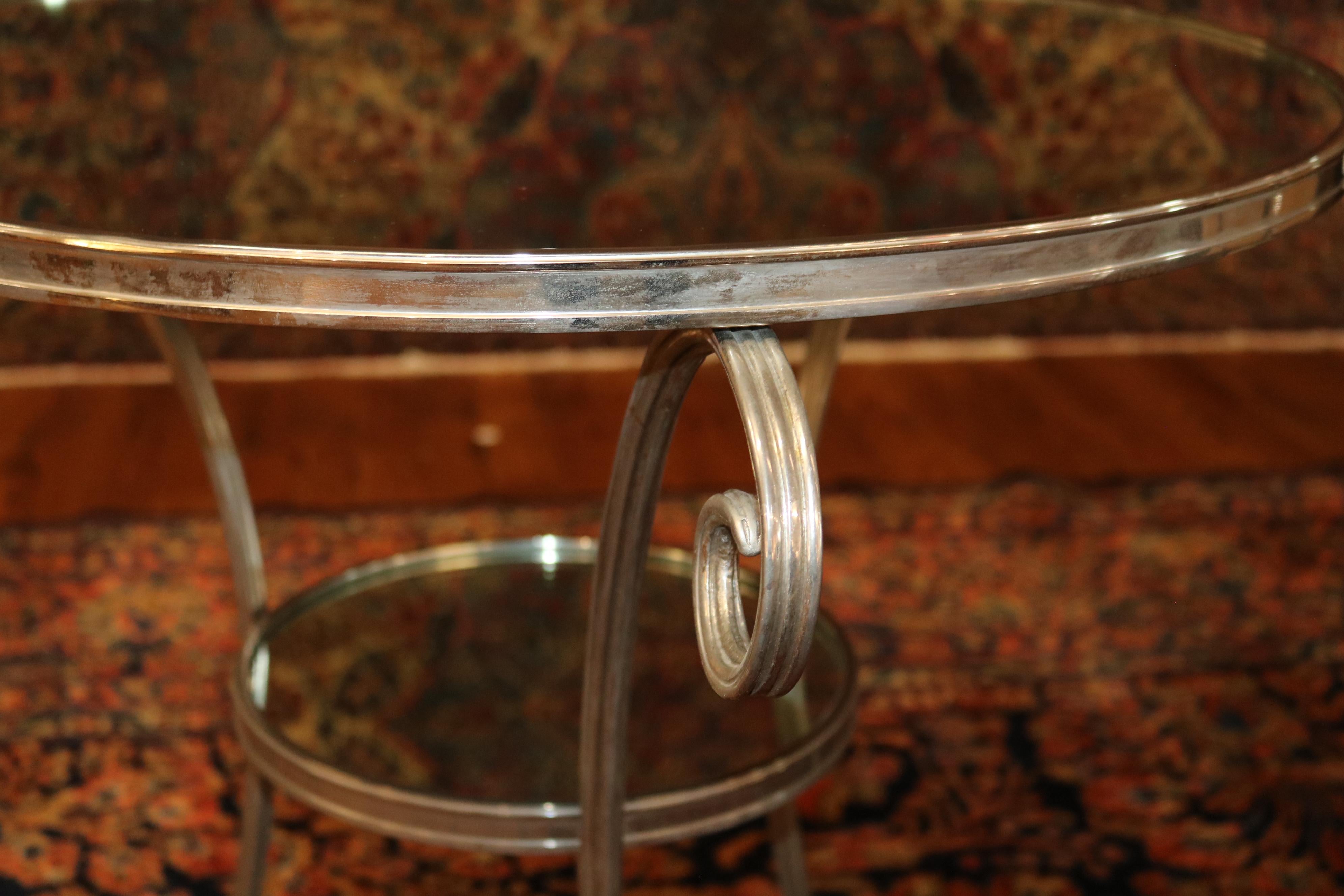 Pair of Vintage Directoire French Silver Plated Mirror Top Gueridon End Tables For Sale 6
