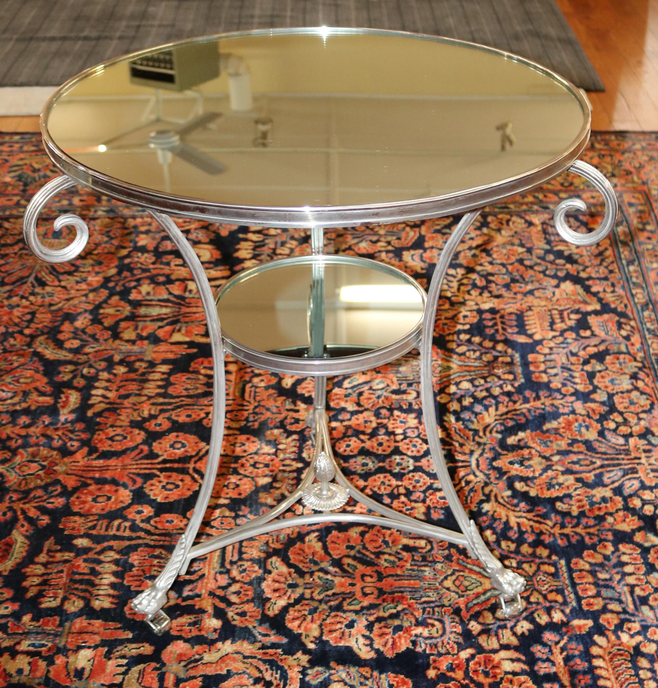 Pair of Vintage Directoire French Silver Plated Mirror Top Gueridon End Tables For Sale 11