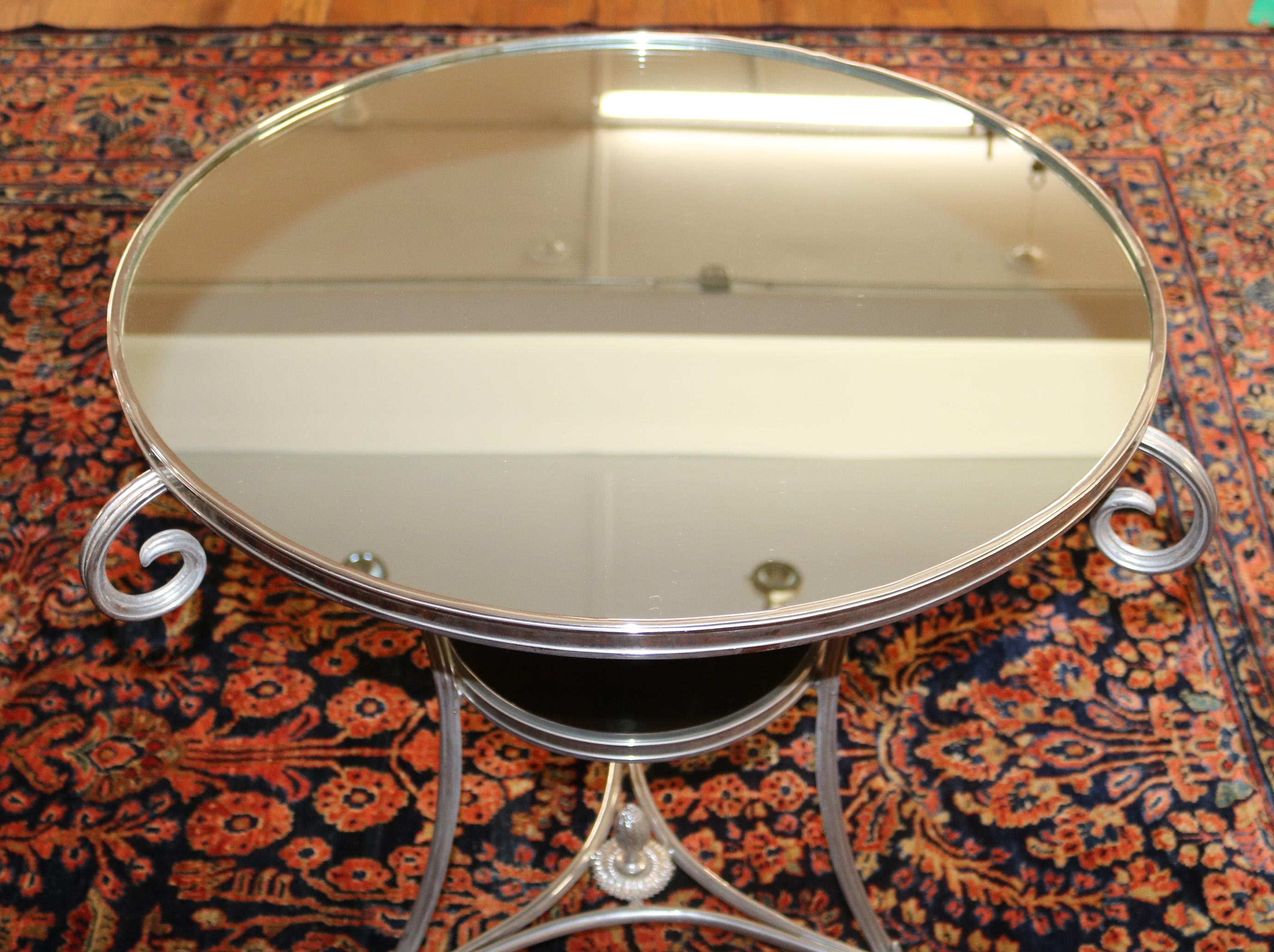 Pair of Vintage Directoire French Silver Plated Mirror Top Gueridon End Tables For Sale 12