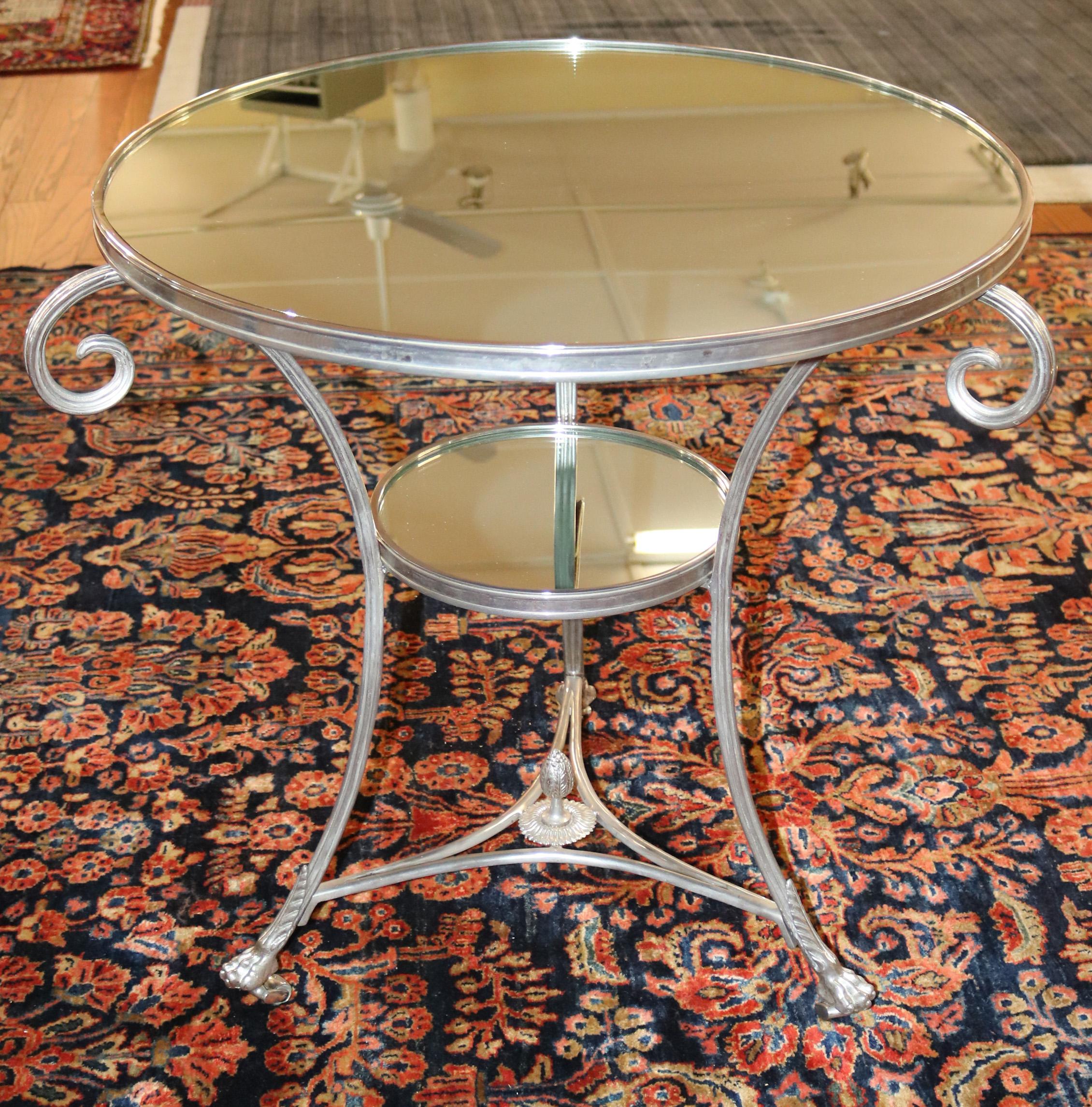 Pair of Vintage Directoire French Silver Plated Mirror Top Gueridon End Tables For Sale 13