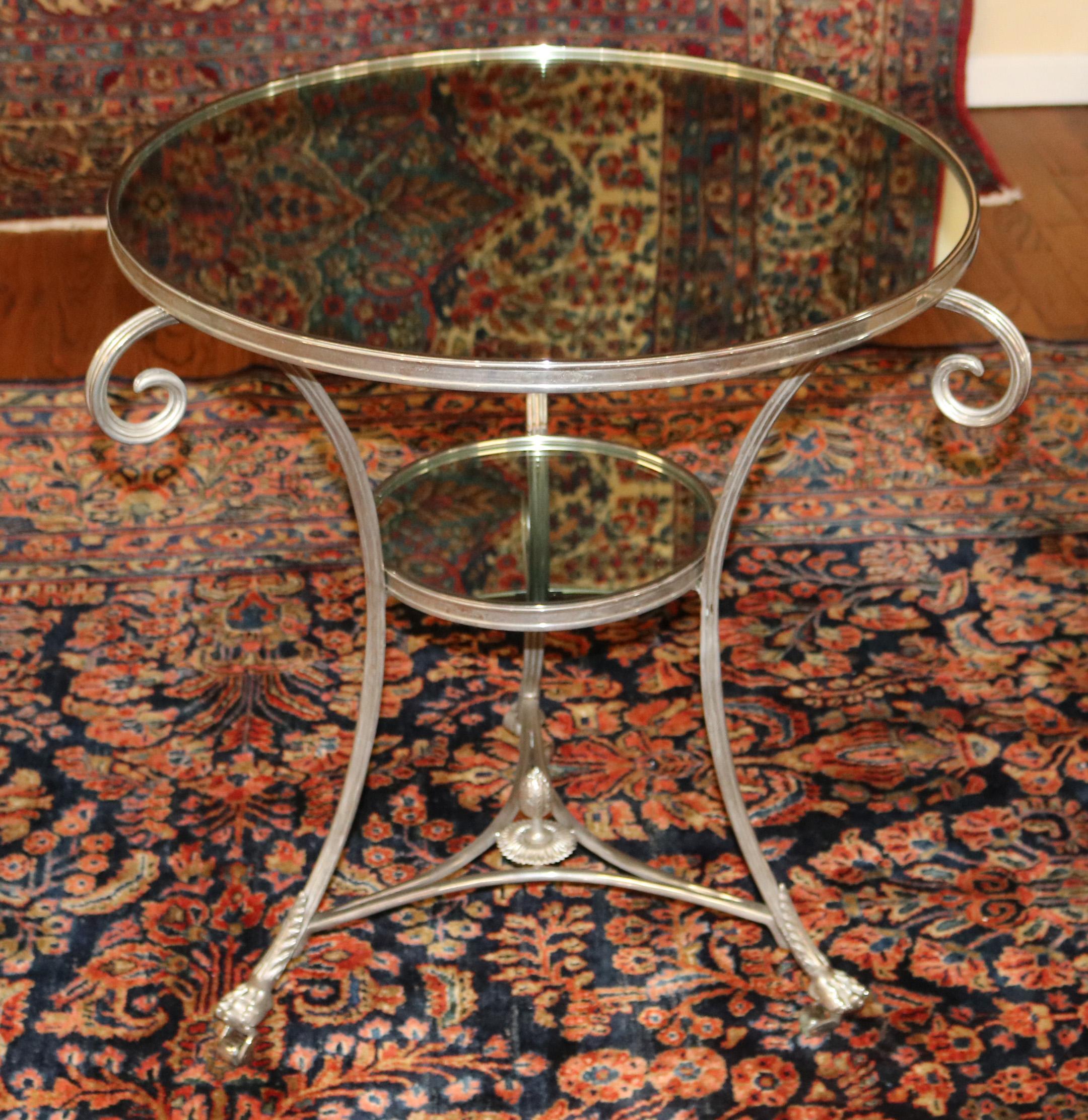 Louis XV Pair of Vintage Directoire French Silver Plated Mirror Top Gueridon End Tables For Sale