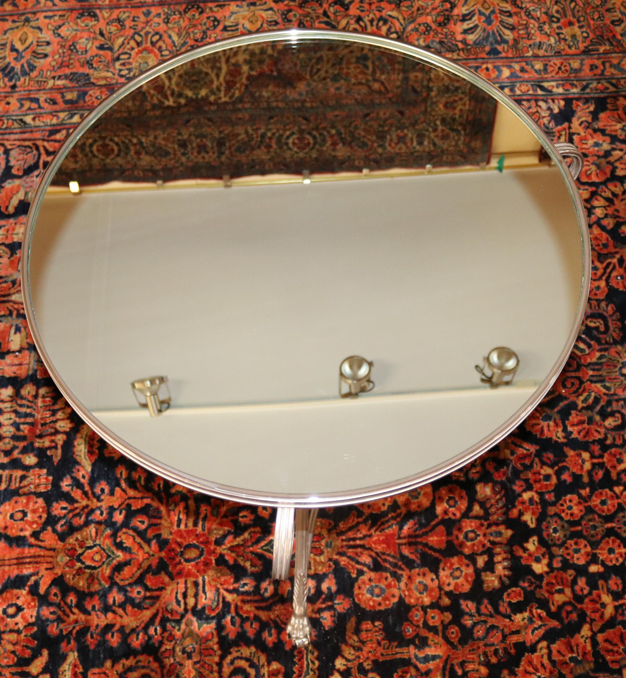 Pair of Vintage Directoire French Silver Plated Mirror Top Gueridon End Tables For Sale 3
