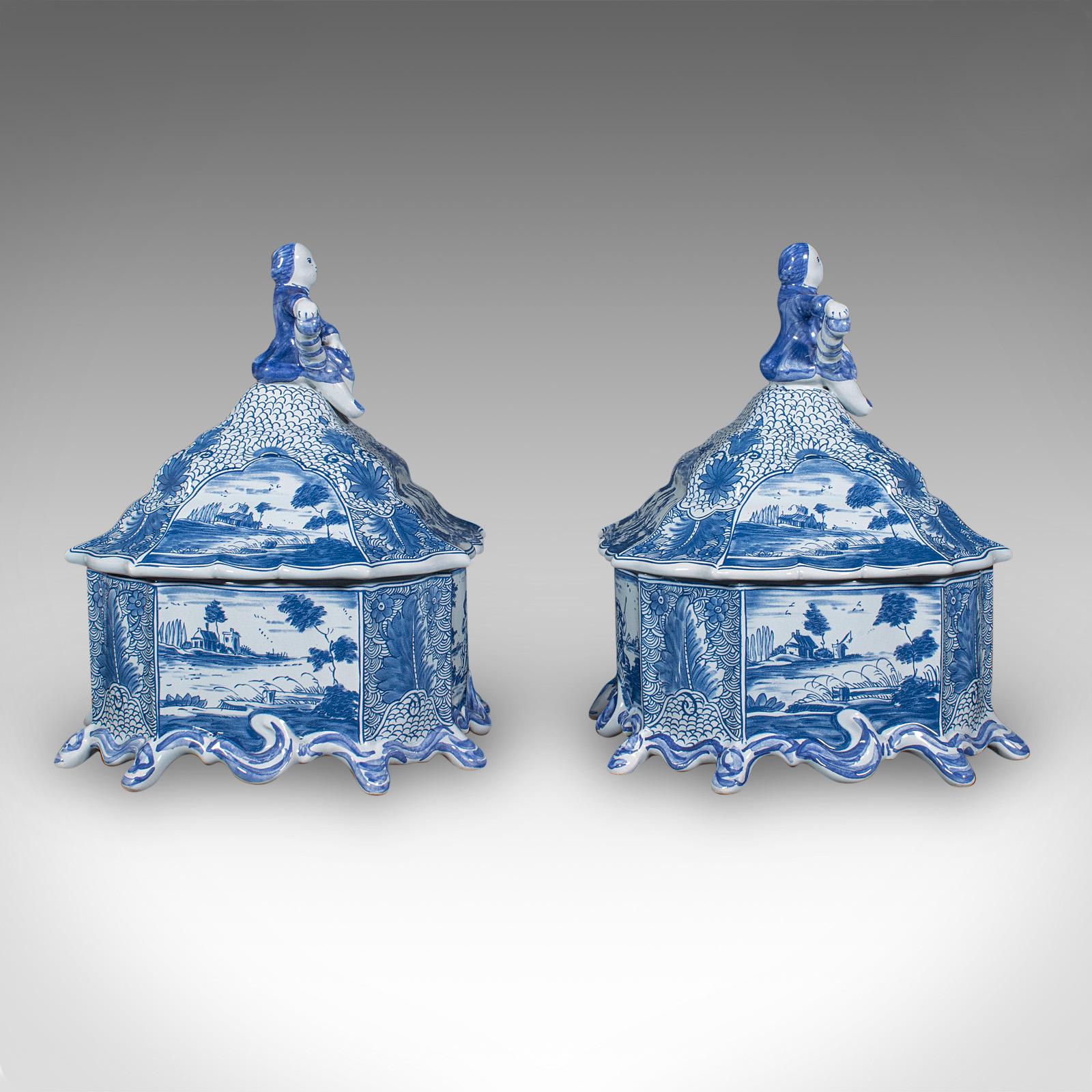 Pair Of Vintage Display Storage Jars, Portuguese, Ceramic, Bonbon, Macarons Dish In Good Condition In Hele, Devon, GB