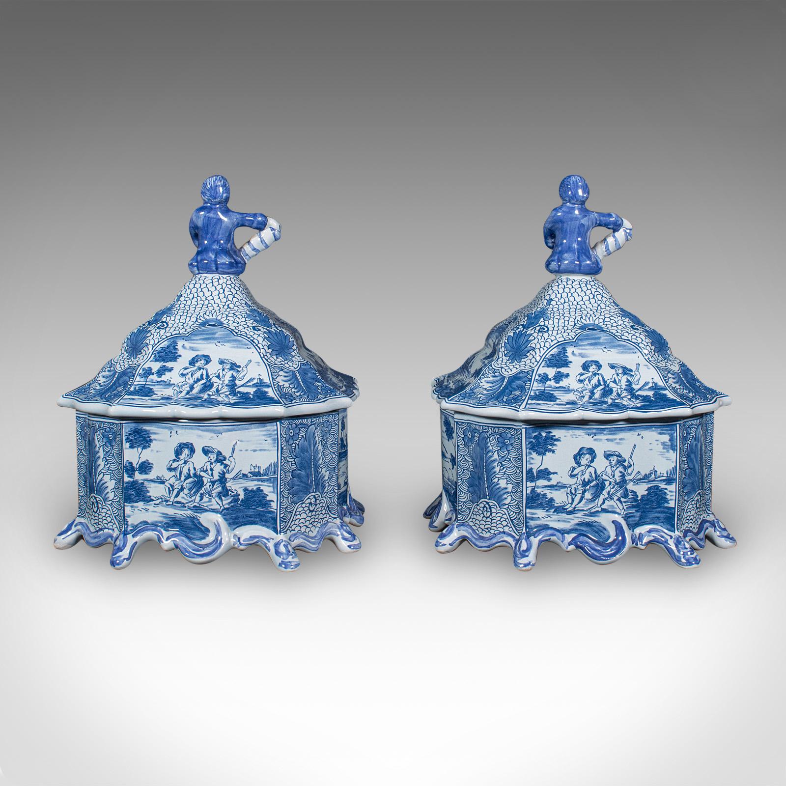 Late 20th Century Pair Of Vintage Display Storage Jars, Portuguese, Ceramic, Bonbon, Macarons Dish