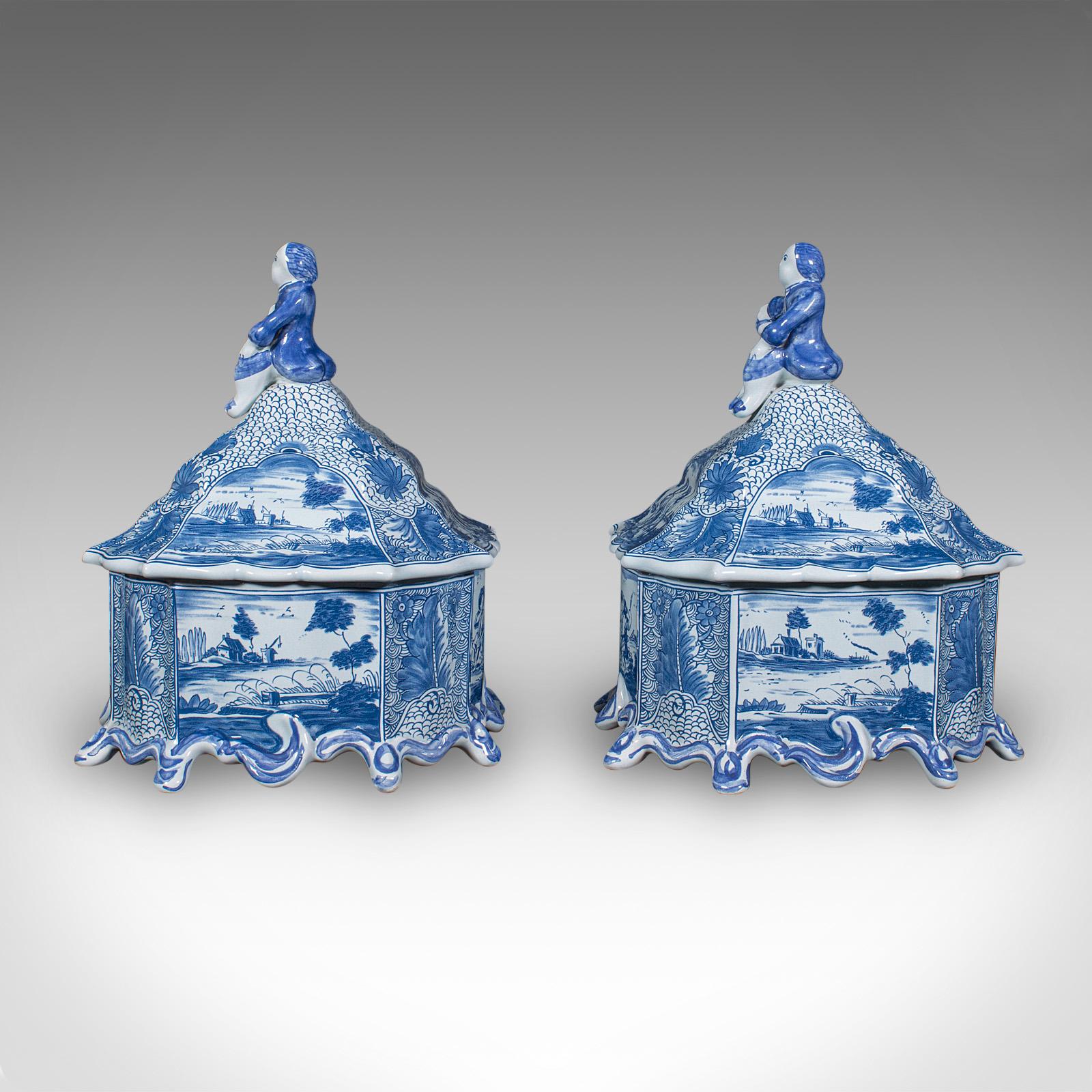 Pair Of Vintage Display Storage Jars, Portuguese, Ceramic, Bonbon, Macarons Dish 1