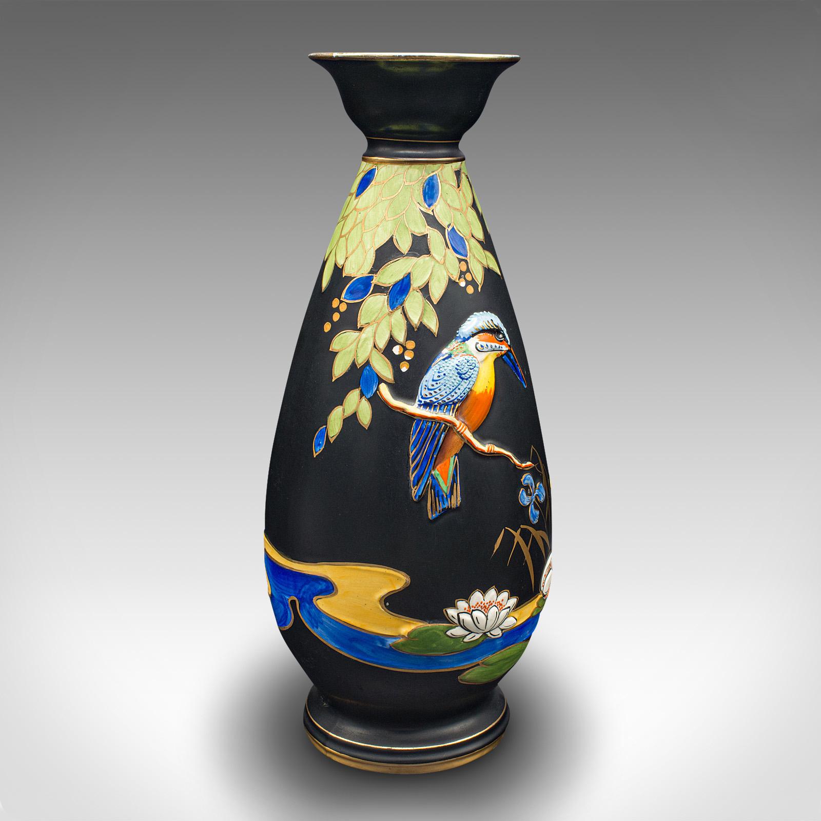 Art déco Paire de vases d'exposition vintage, anglais, finition satinée, Kingfisher, Art Deco, 1930 en vente