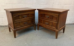 Pair of Vintage Dixie Furniture Walnut MCM Tuscan Style Nightstands