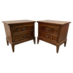 Pair of Vintage Dixie Furniture Walnut MCM Tuscan Style Nightstands
