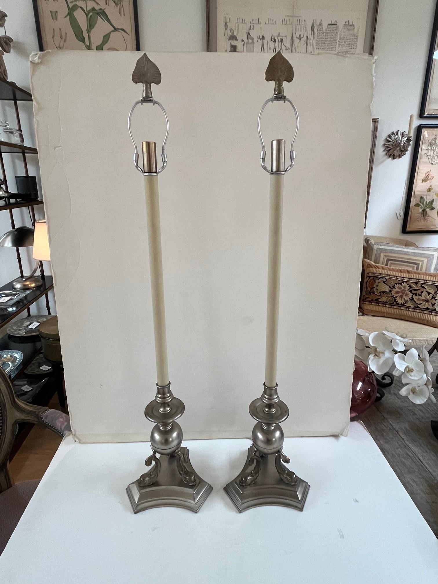 Late 20th Century Pair of Vintage Dolphin Koi Fish Base Tall Candlestick Lamps by Chapman & Co. For Sale
