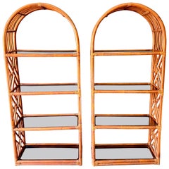 Pair Of Vintage Domed Mid-Century Cane Shelves