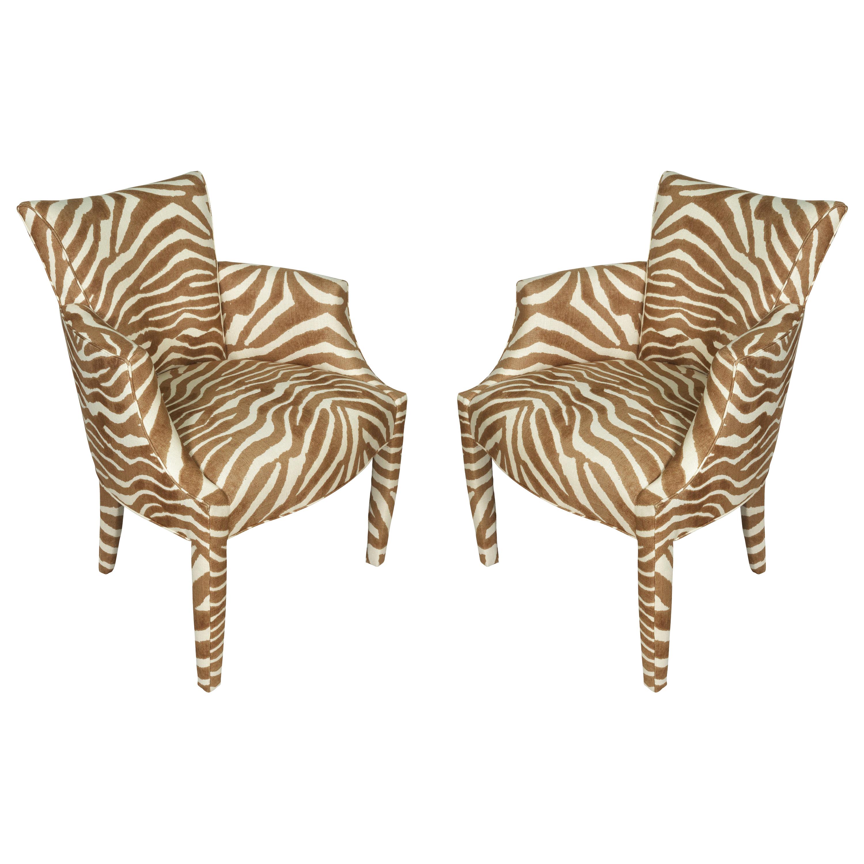 Pair of Vintage Donghia Chairs in Zebra Linen at 1stDibs