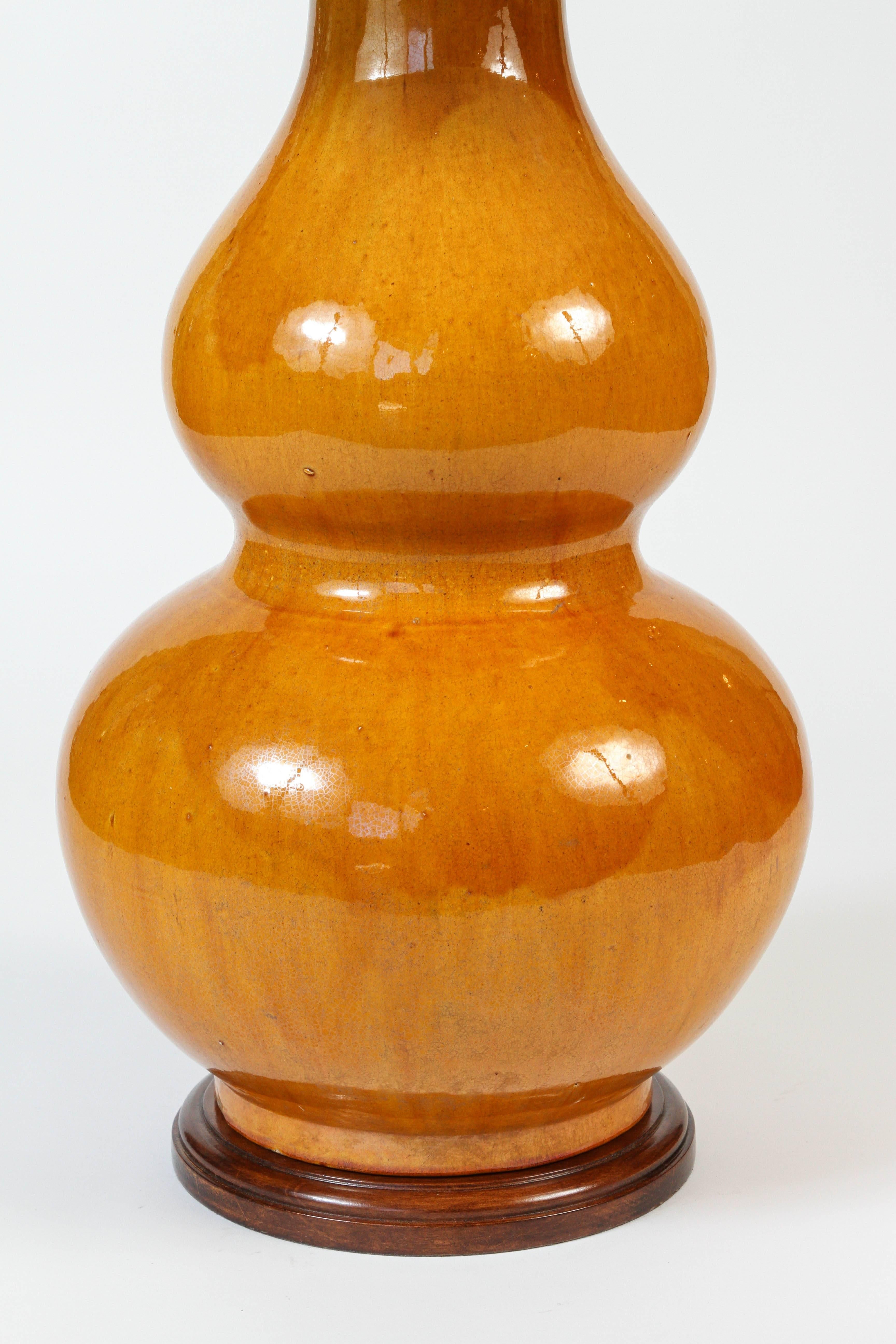 Pair of Vintage Double Gourd Orange Ceramic Vases In Excellent Condition In Pasadena, CA
