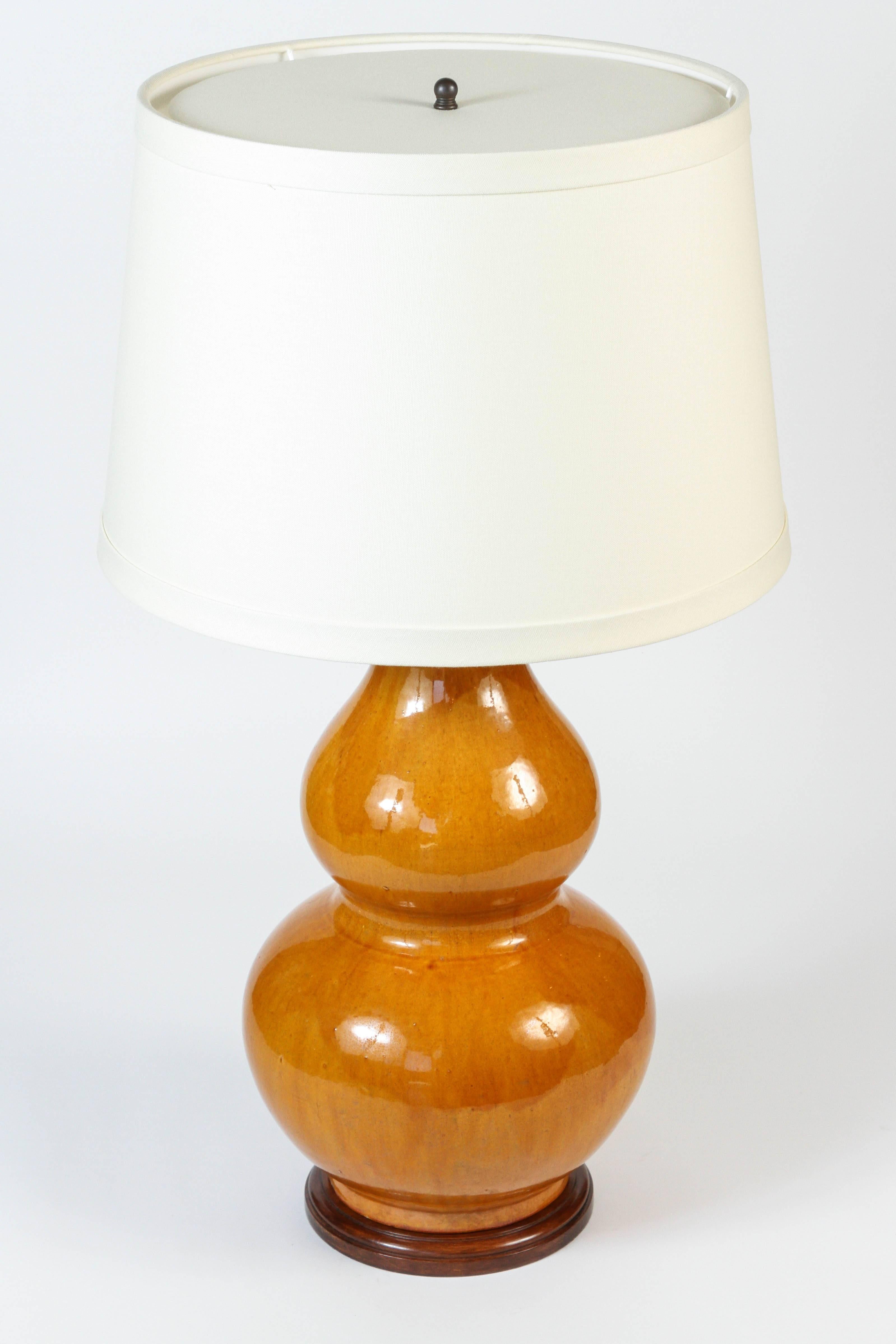 Pair of Vintage Double Gourd Orange Ceramic Vases 3