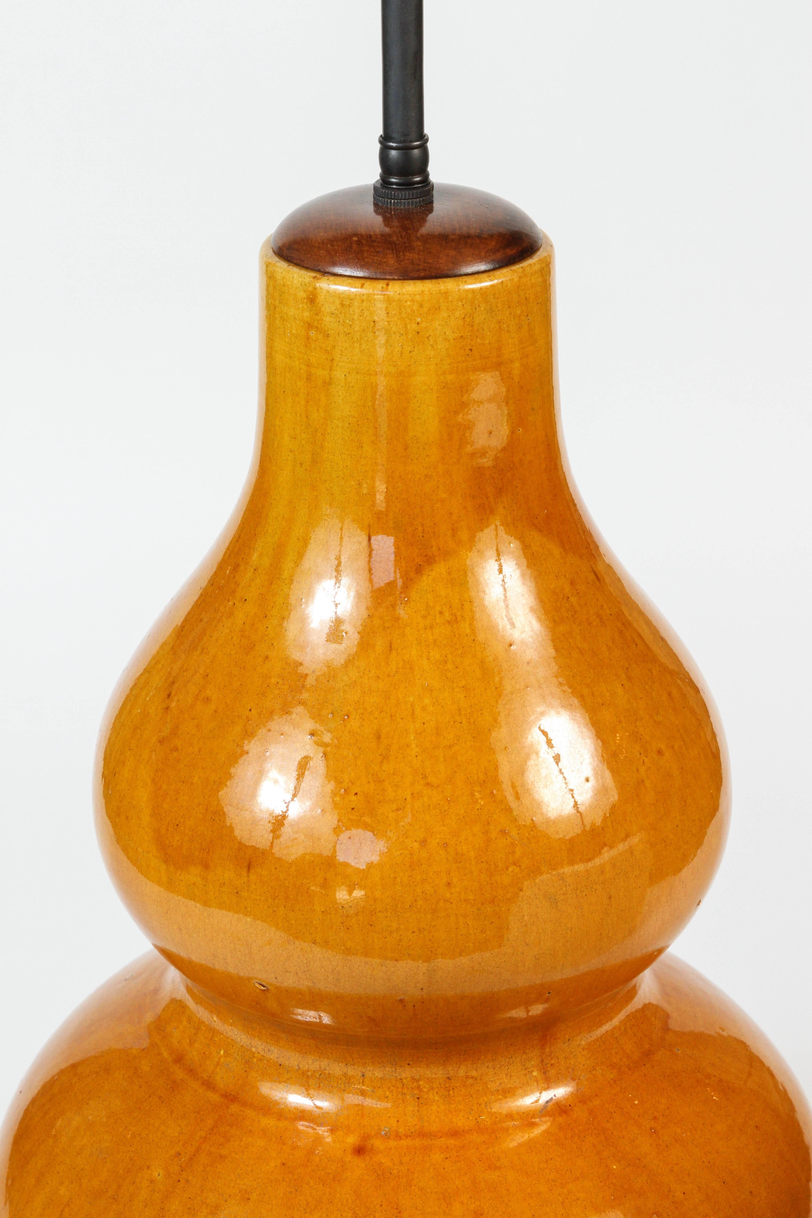 Pair of Vintage Double Gourd Orange Ceramic Vases 5