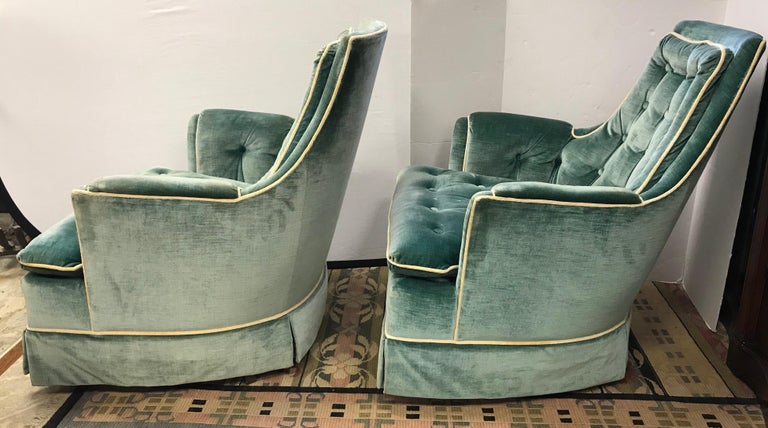 Pair Of Vintage Drexel Velvet Tufted Swivel Chairs Rockers At 1stdibs