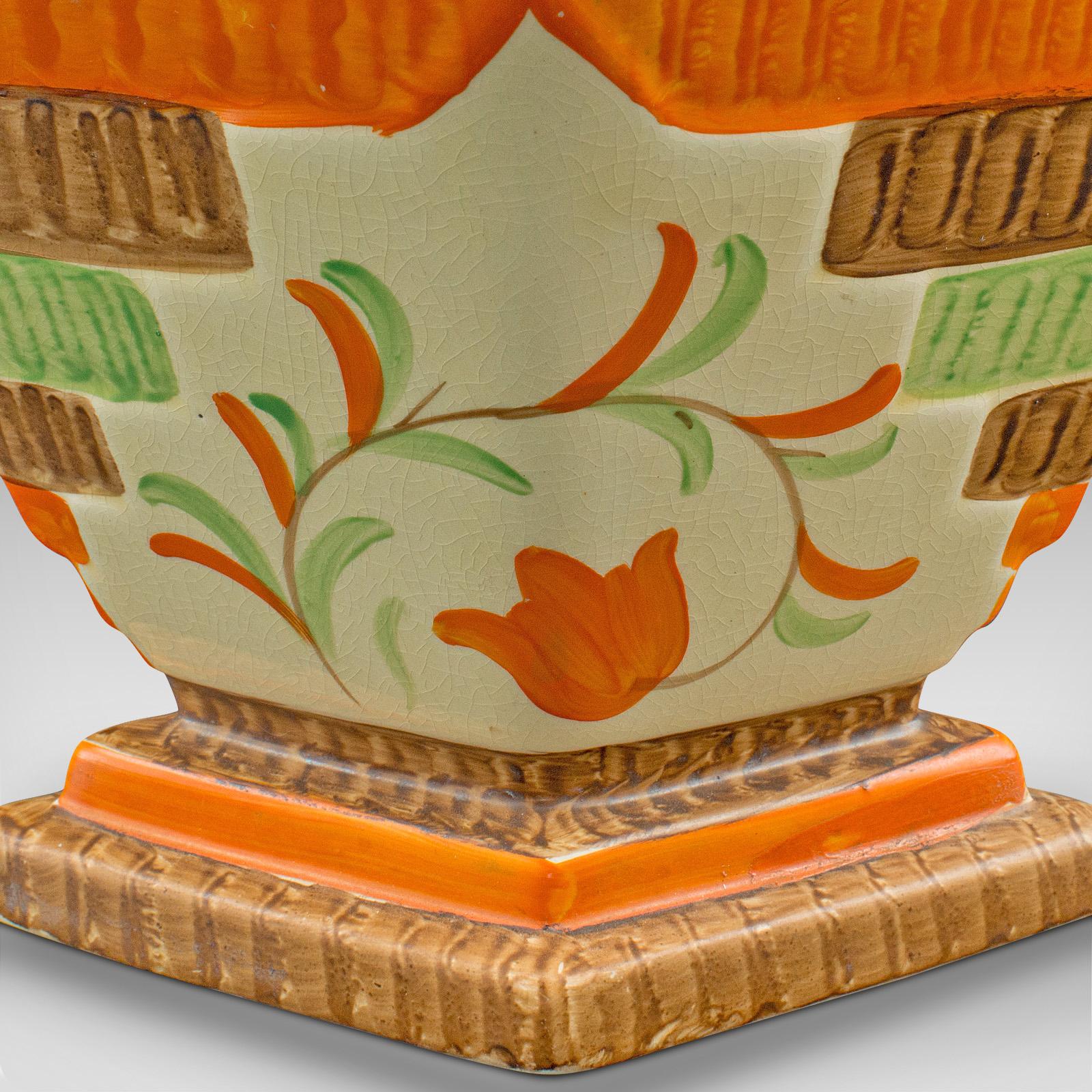 Paar Vintage-Blumenvasen aus getrockneter Keramik, englisch, handbemalt, Art déco, Art déco im Angebot 6