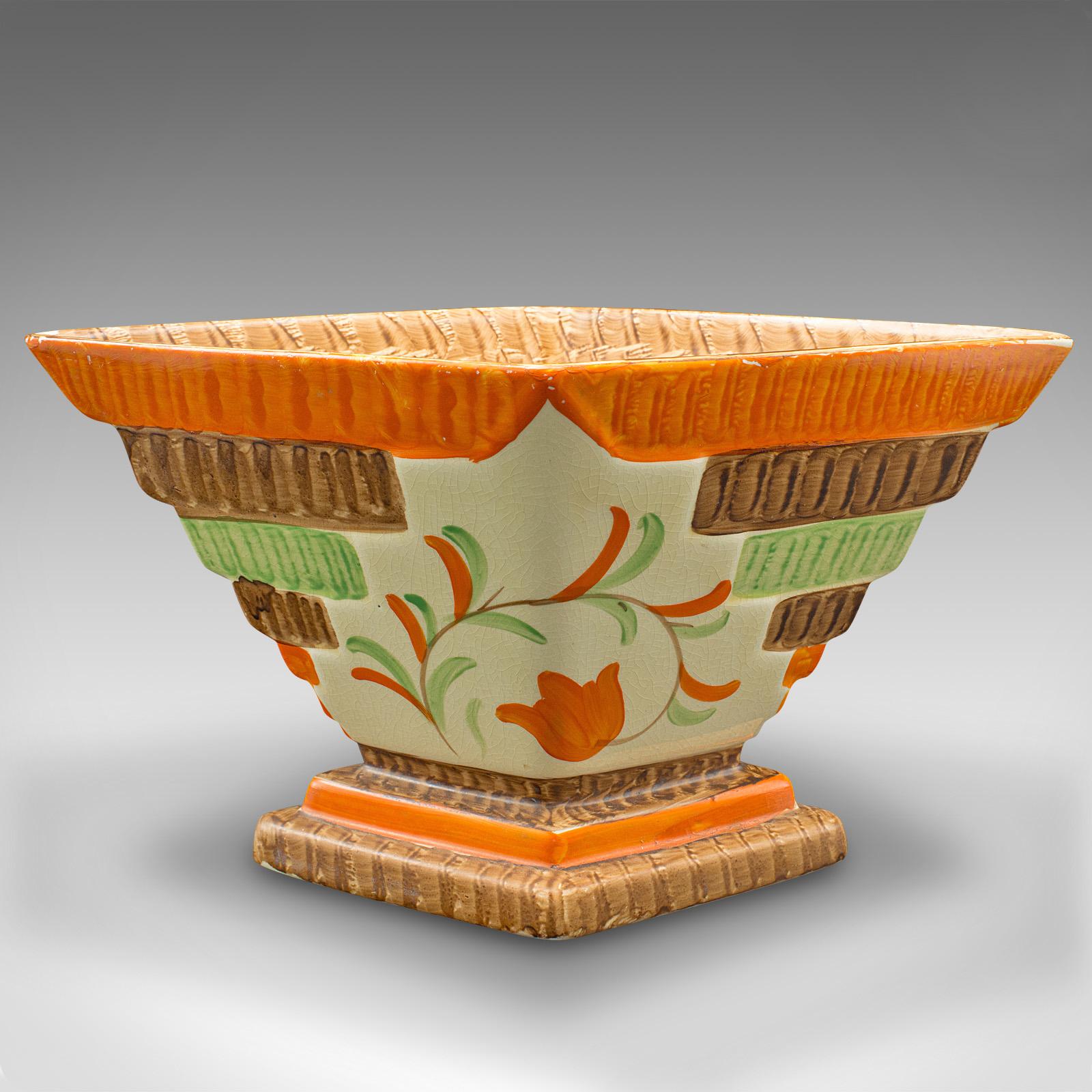 Paar Vintage-Blumenvasen aus getrockneter Keramik, englisch, handbemalt, Art déco, Art déco im Angebot 1