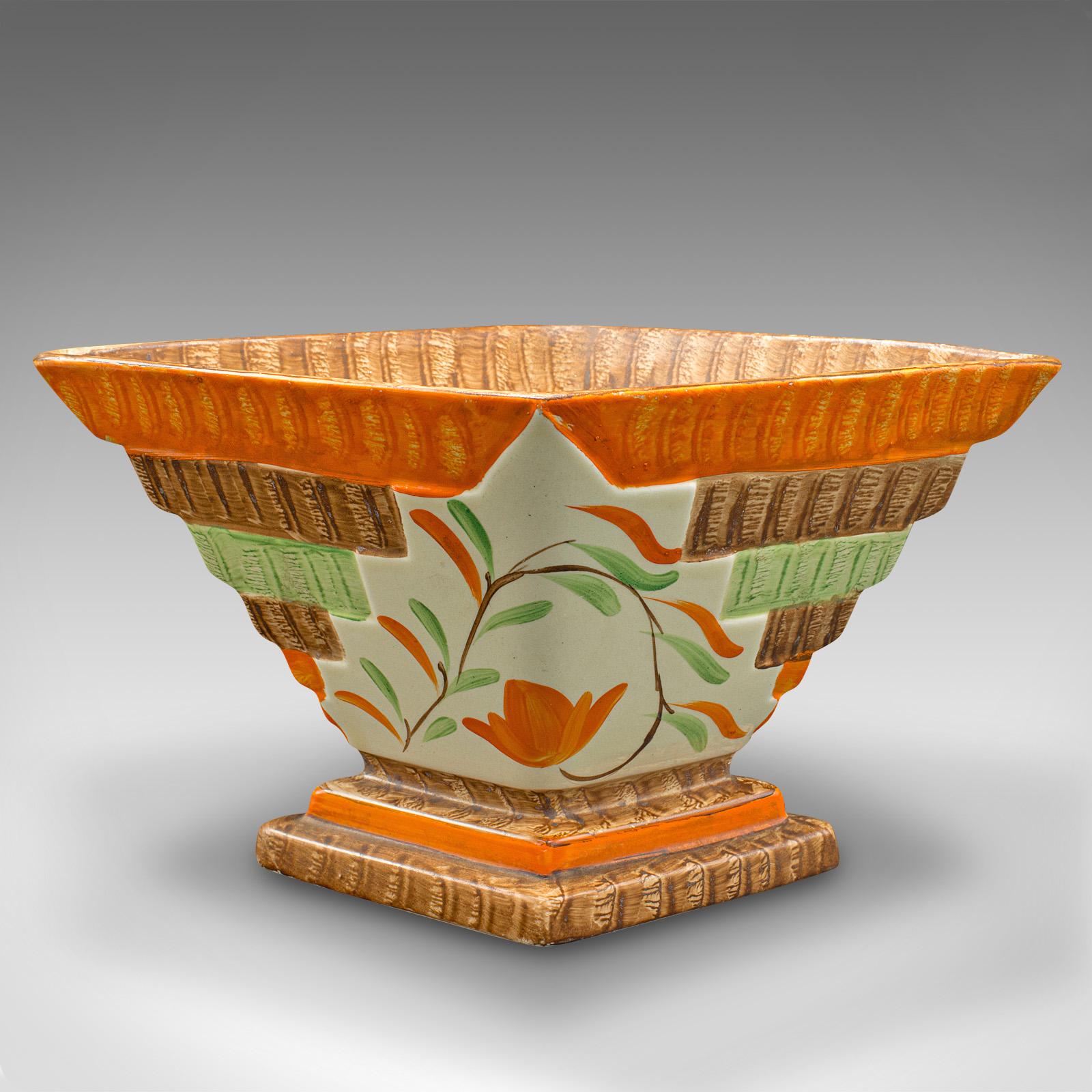 Paar Vintage-Blumenvasen aus getrockneter Keramik, englisch, handbemalt, Art déco, Art déco im Angebot 2