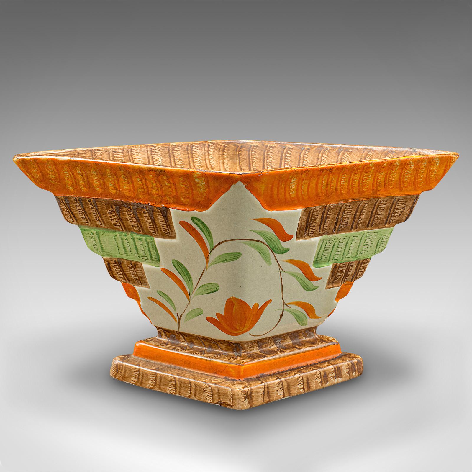 Paar Vintage-Blumenvasen aus getrockneter Keramik, englisch, handbemalt, Art déco, Art déco im Angebot 3