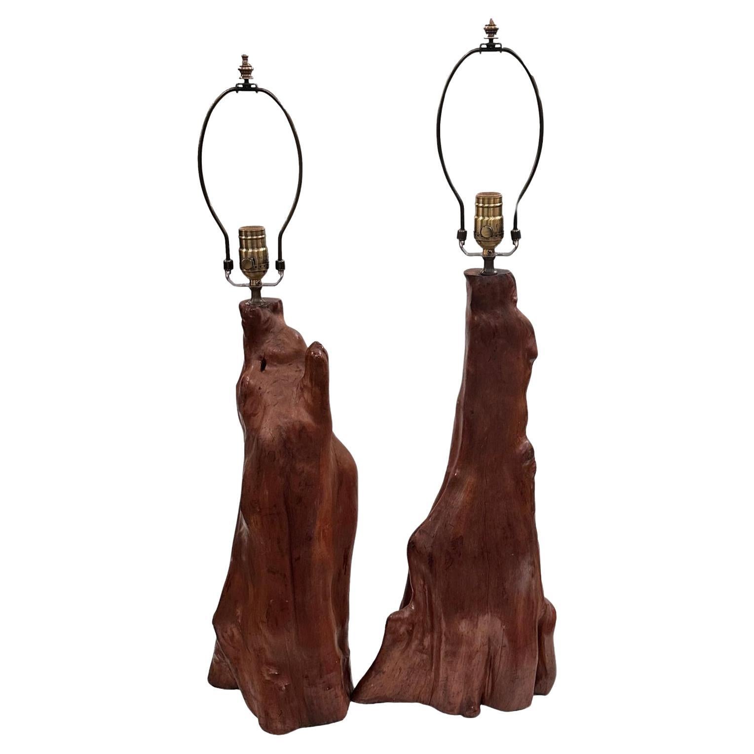 Pair of Vintage Drift Wood Lamps For Sale