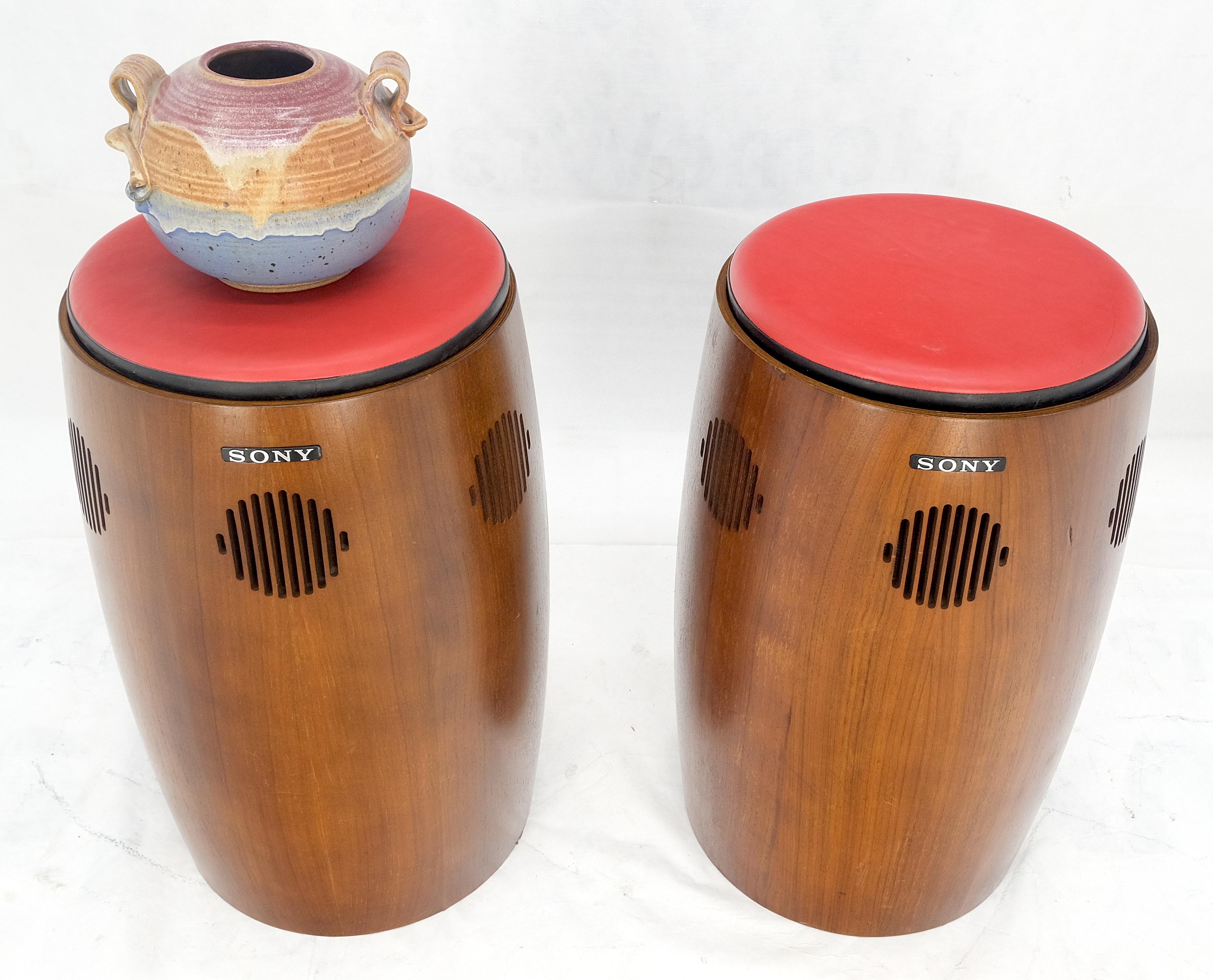 Pair of Vintage Drum Shape Bar Stools SONY Speakers Reversible Seats MINT! For Sale 2