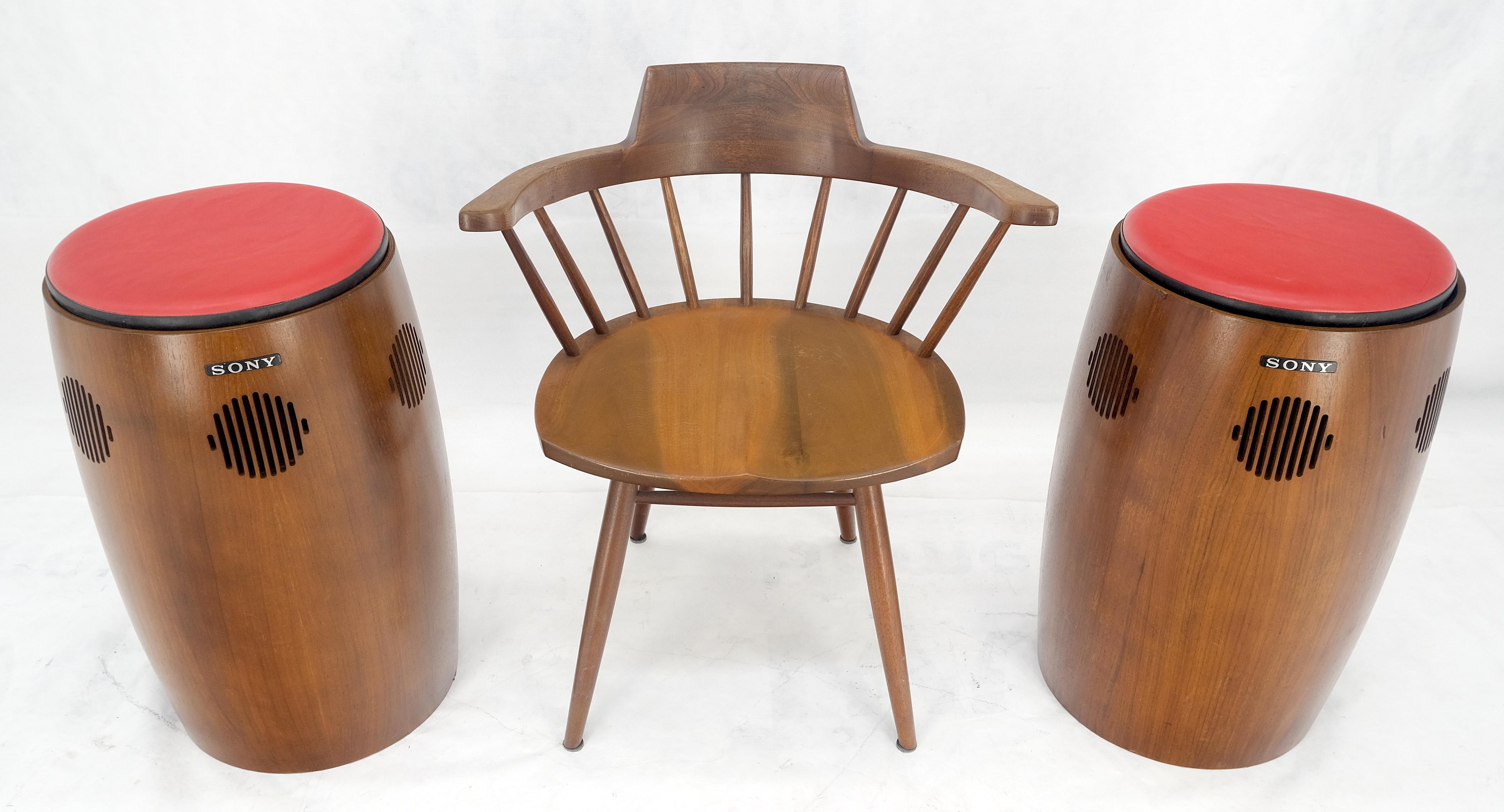 Pair of Vintage Drum Shape Bar Stools SONY Speakers Reversible Seats MINT! For Sale 3