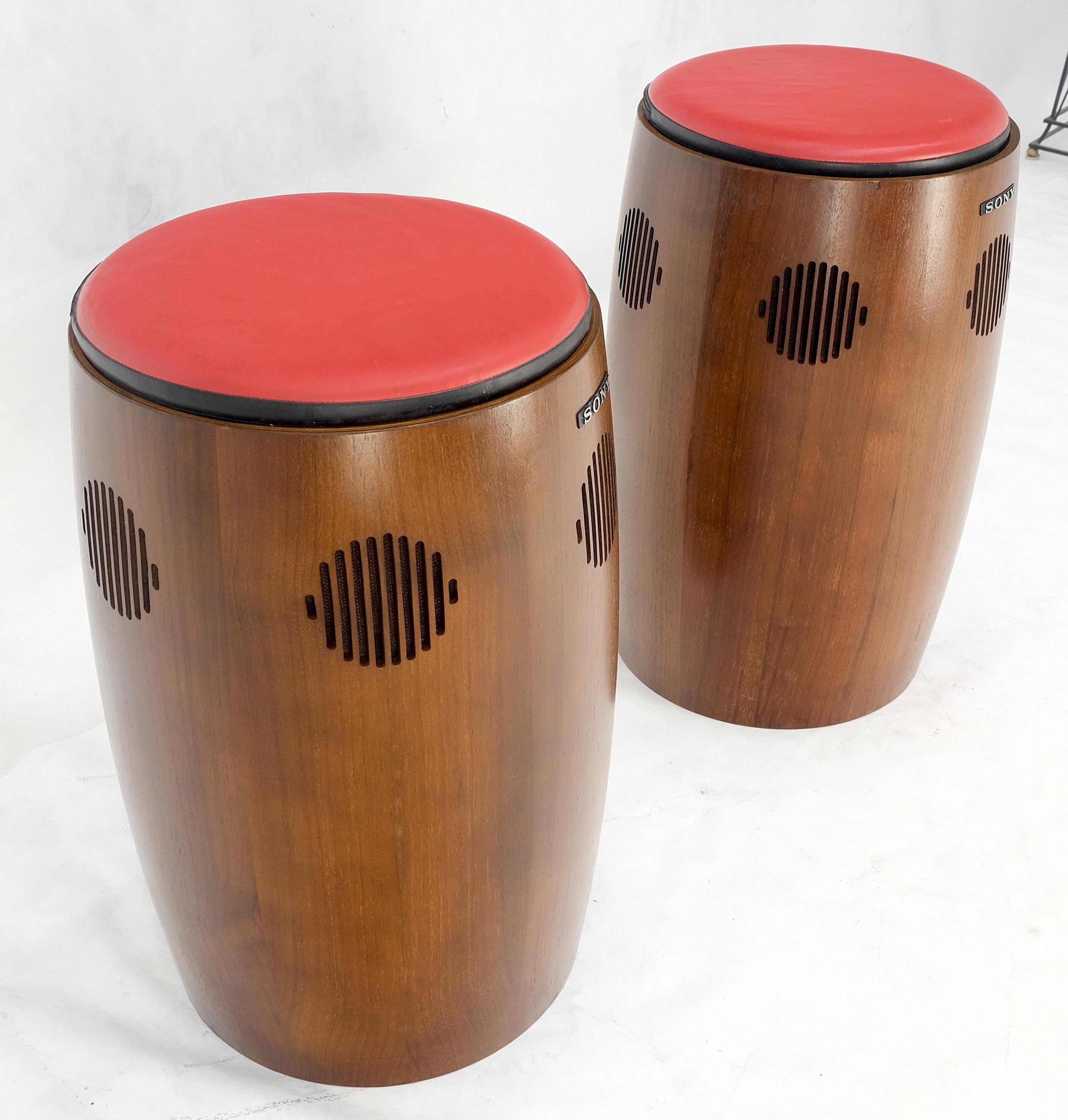 Pair of Vintage Drum Shape Bar Stools SONY Speakers Reversible Seats MINT! For Sale 4