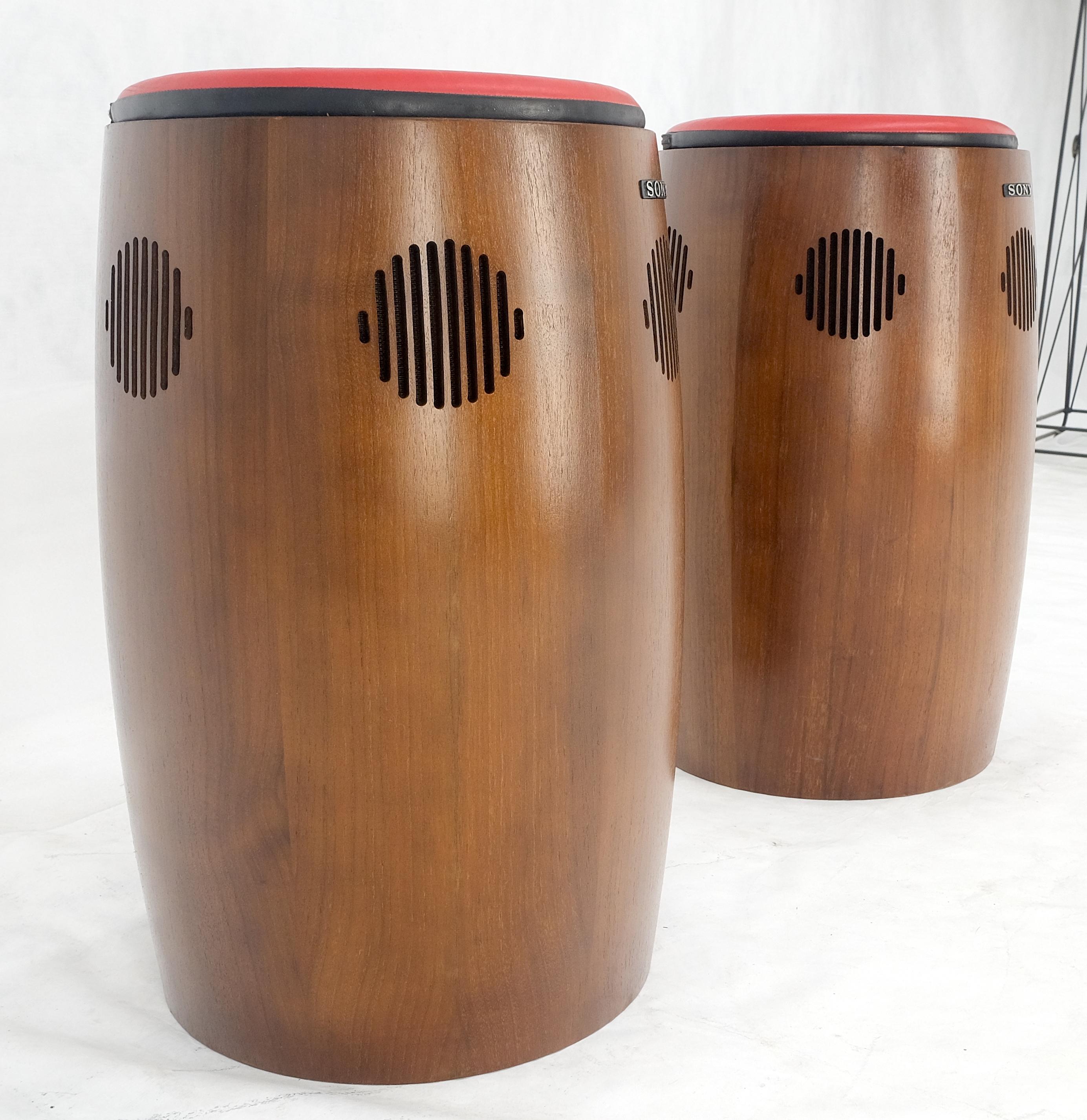 Pair of Vintage Drum Shape Bar Stools SONY Speakers Reversible Seats MINT! For Sale 5