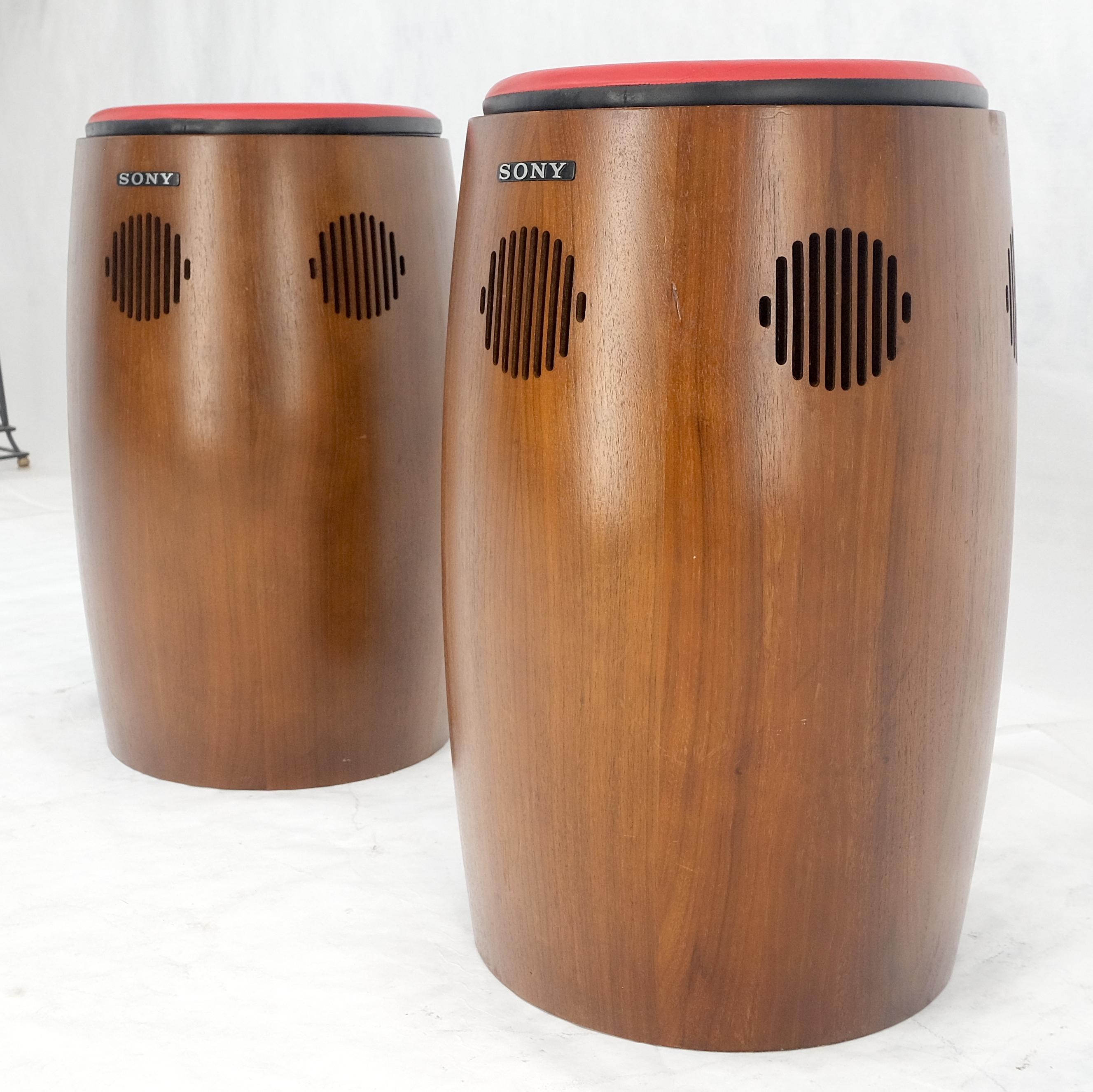 Pair of Vintage Drum Shape Bar Stools SONY Speakers Reversible Seats MINT! For Sale 6