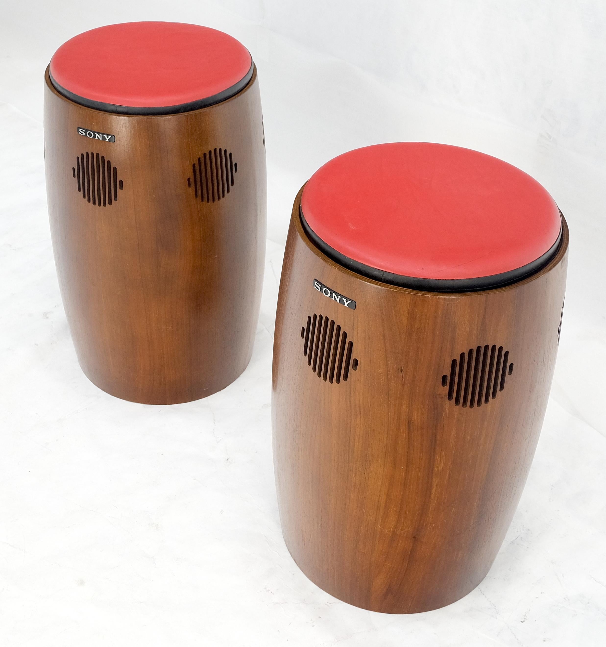 Pair of Vintage Drum Shape Bar Stools SONY Speakers Reversible Seats MINT! For Sale 7
