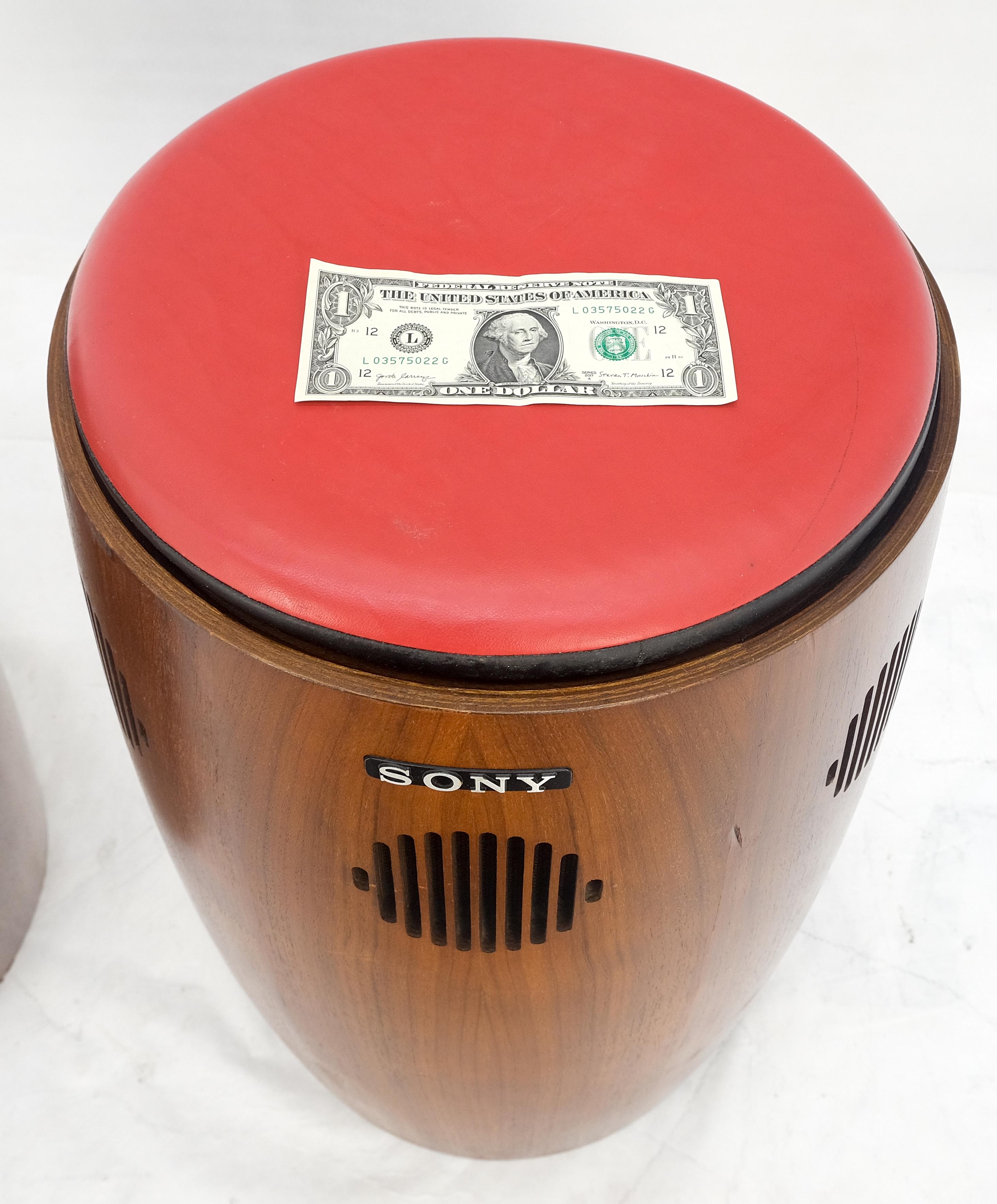 Pair of Vintage Drum Shape Bar Stools SONY Speakers Reversible Seats MINT! For Sale 8