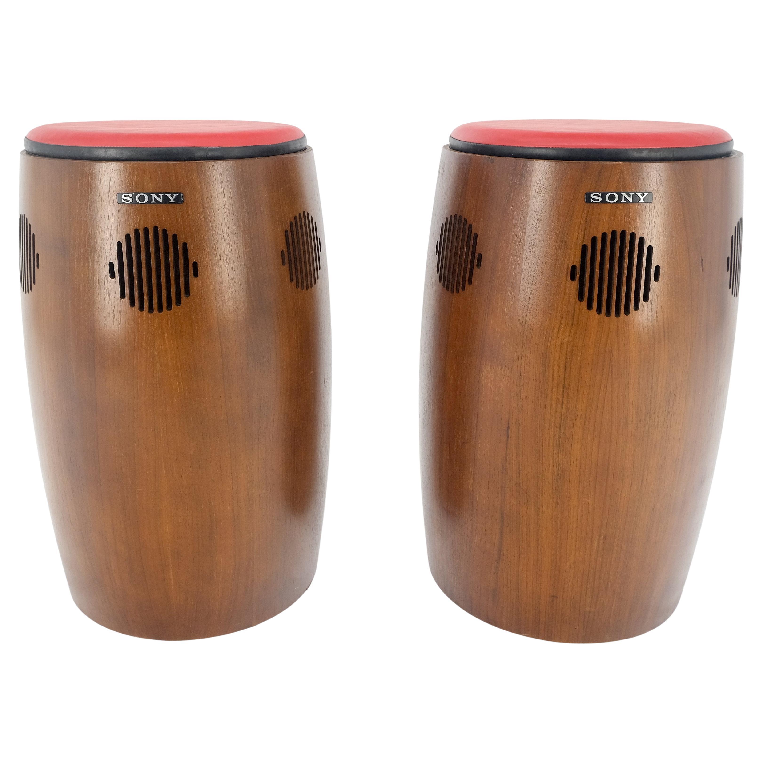 Pair of Vintage Drum Shape Bar Stools SONY Speakers Reversible Seats MINT!
Very solid built cabinets. Both speakers work as expected. 