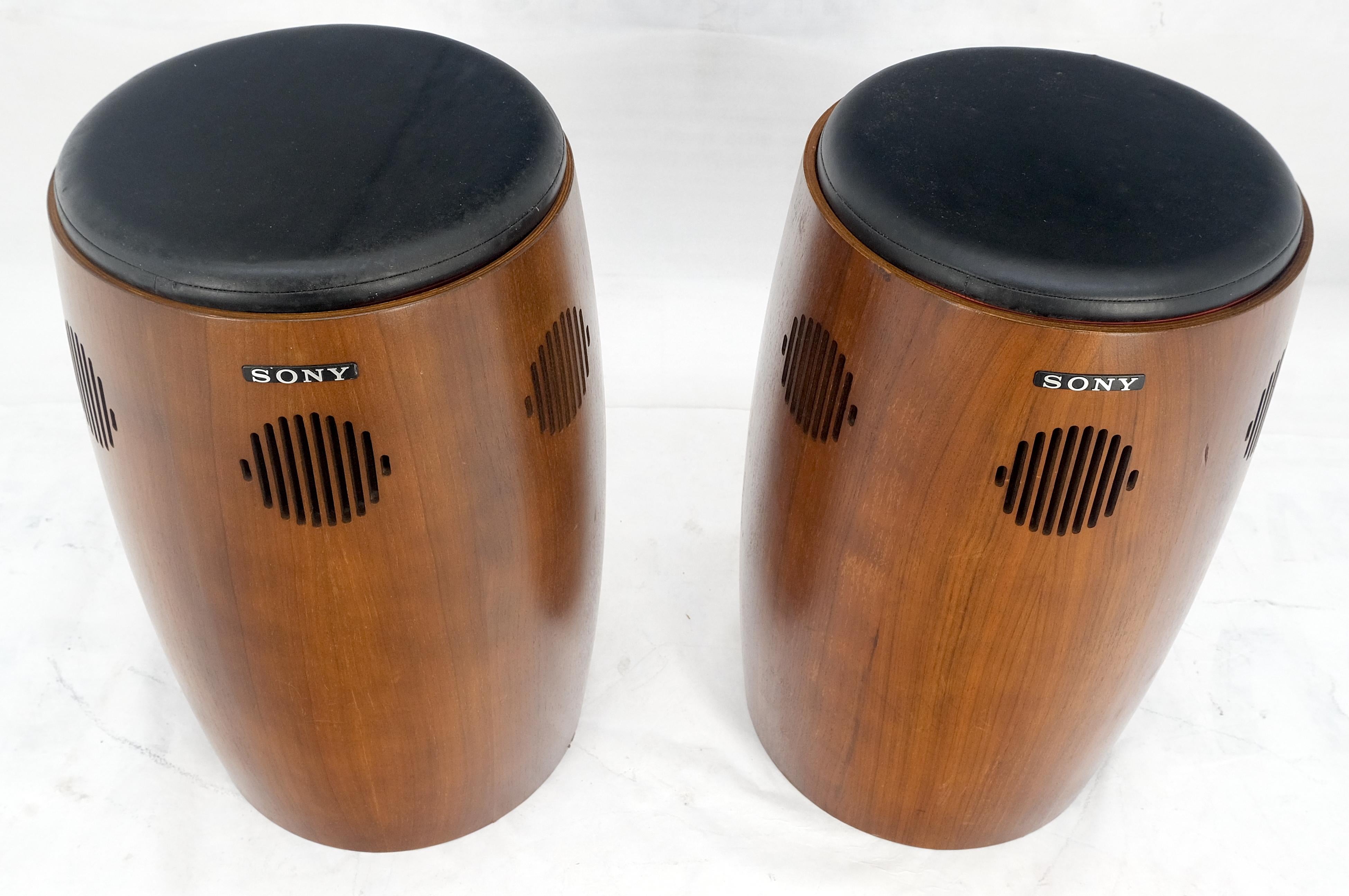 Japanese Pair of Vintage Drum Shape Bar Stools SONY Speakers Reversible Seats MINT! For Sale