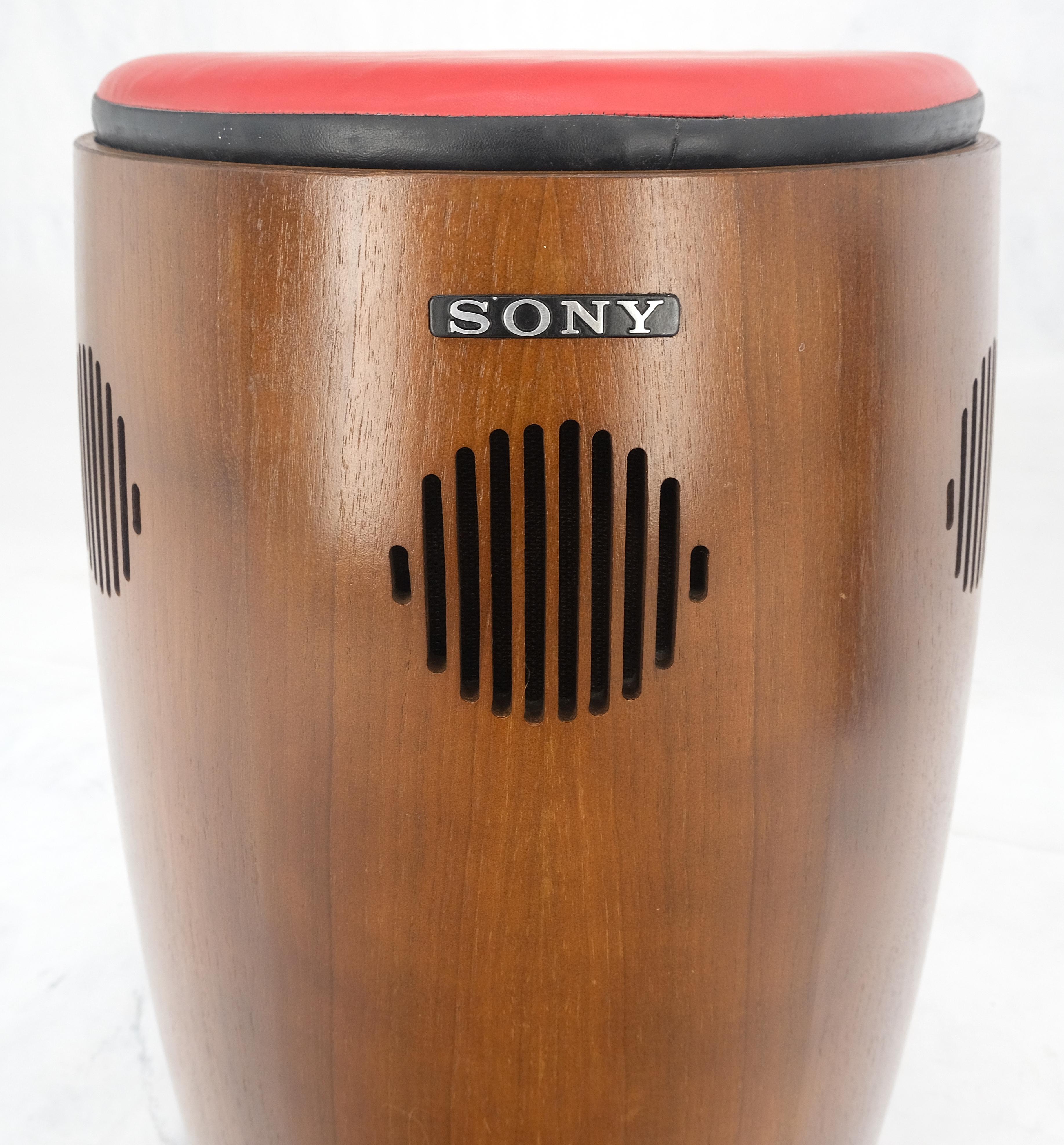 Lacquered Pair of Vintage Drum Shape Bar Stools SONY Speakers Reversible Seats MINT! For Sale