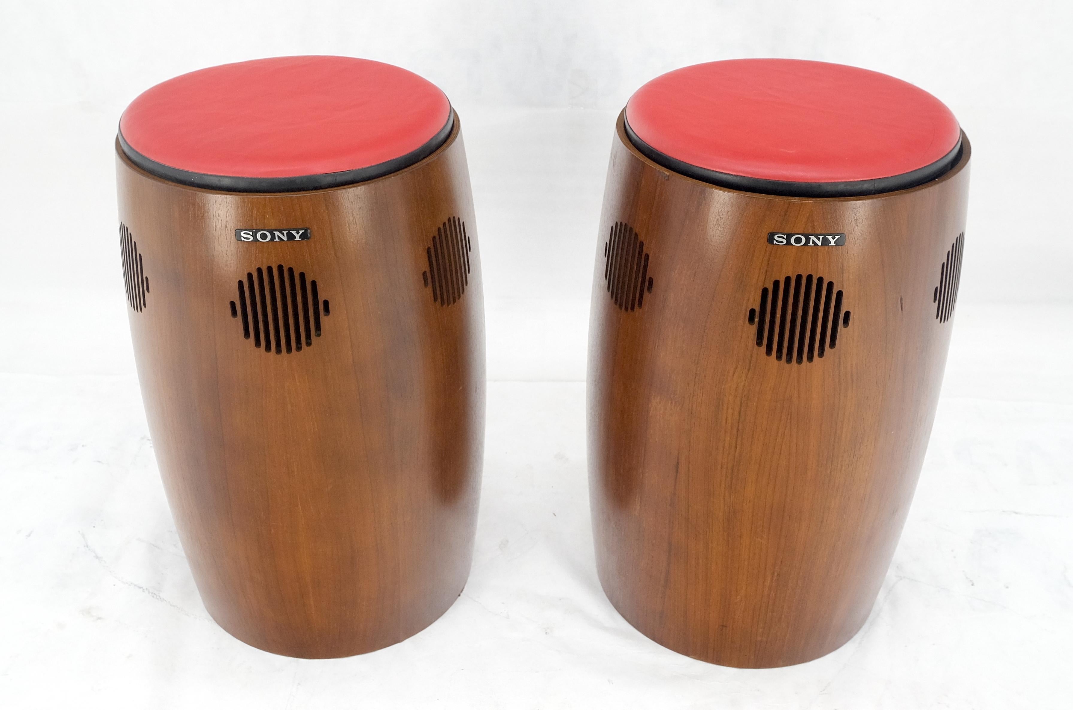 Pair of Vintage Drum Shape Bar Stools SONY Speakers Reversible Seats MINT! In Excellent Condition For Sale In Rockaway, NJ