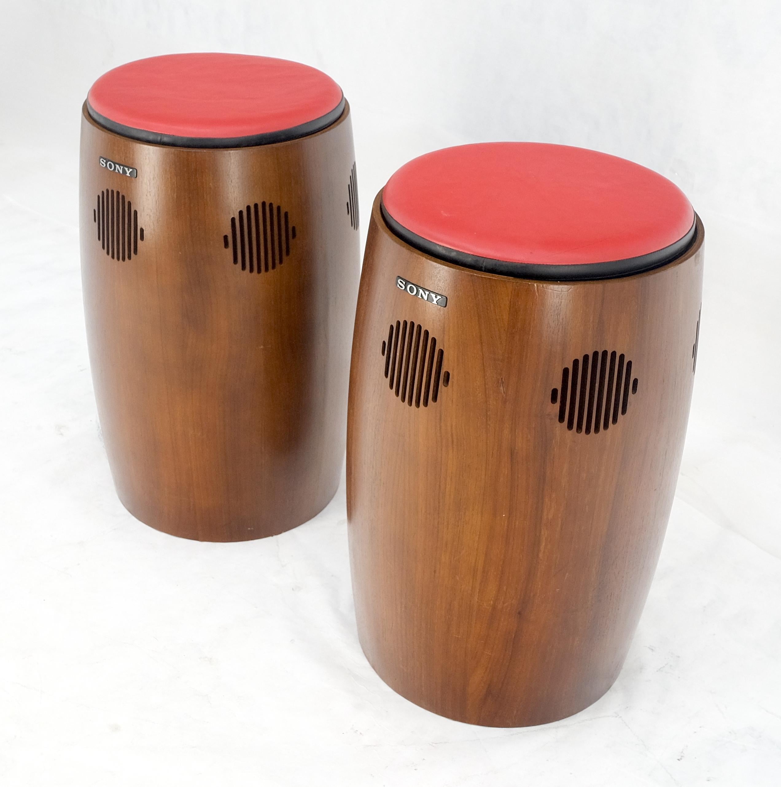 Pair of Vintage Drum Shape Bar Stools SONY Speakers Reversible Seats MINT! For Sale 1