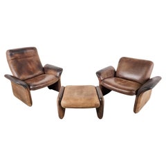 Pair of Vintage DS 50 Leather Lounge Chairs and Ottoman by De Sede, 1970s