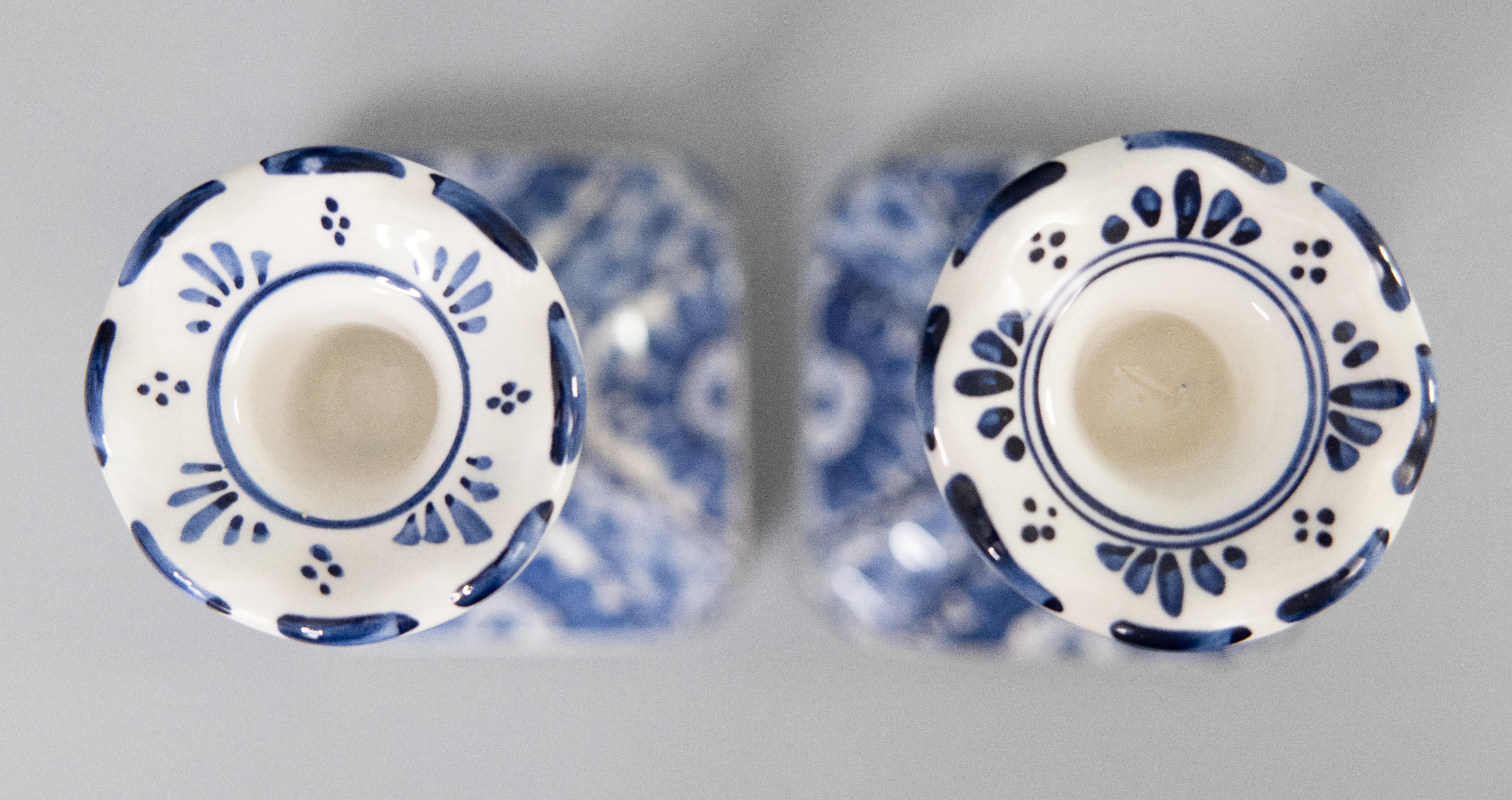 Ceramic Pair of Vintage Dutch Delft Faience Candlesticks