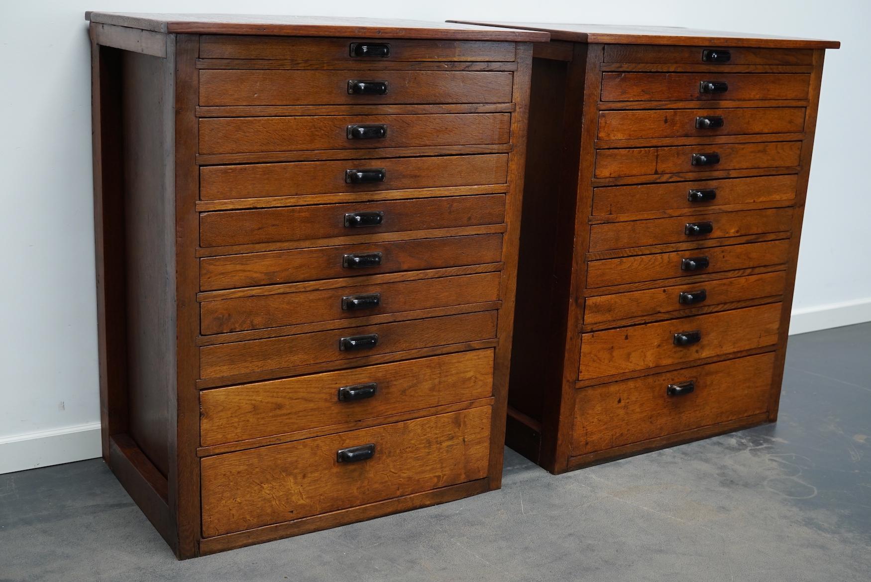 Pair of Vintage Dutch Oak Jewelers / Watchmakers Cabinets, circa 1930 7