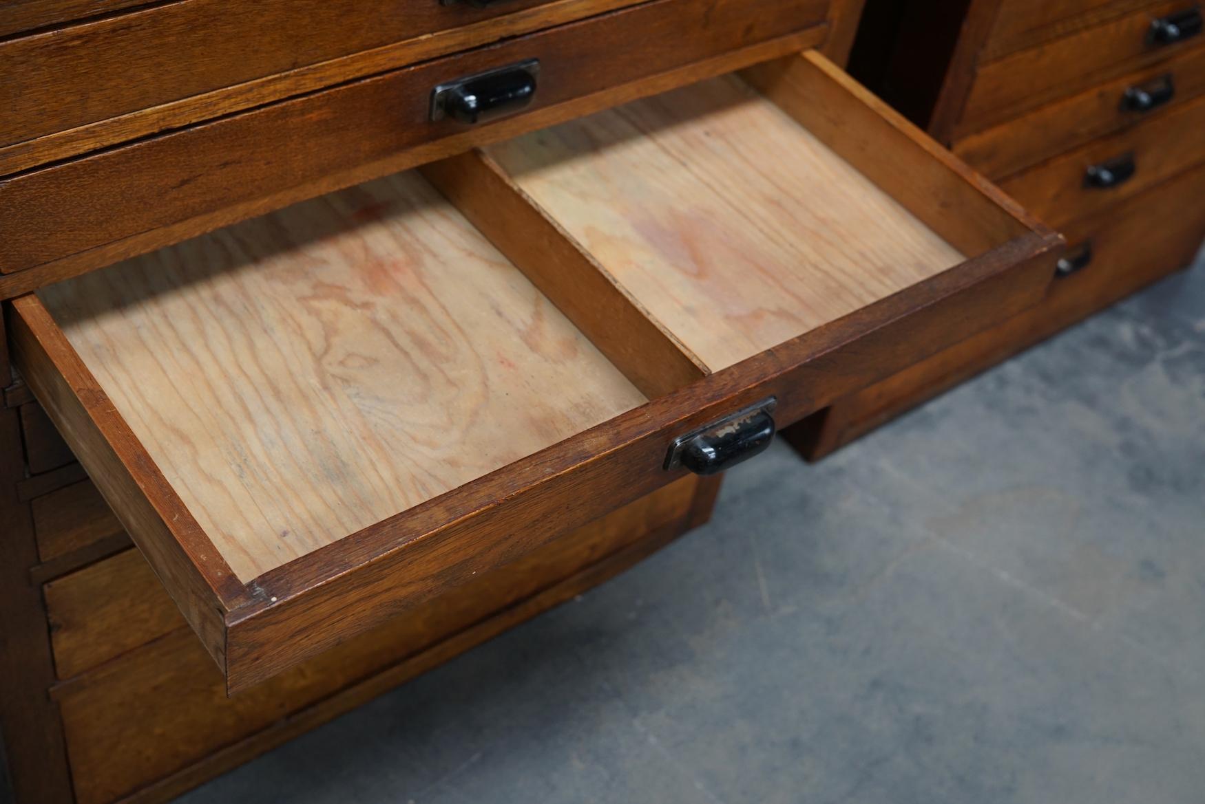 Pair of Vintage Dutch Oak Jewelers / Watchmakers Cabinets, circa 1930 9
