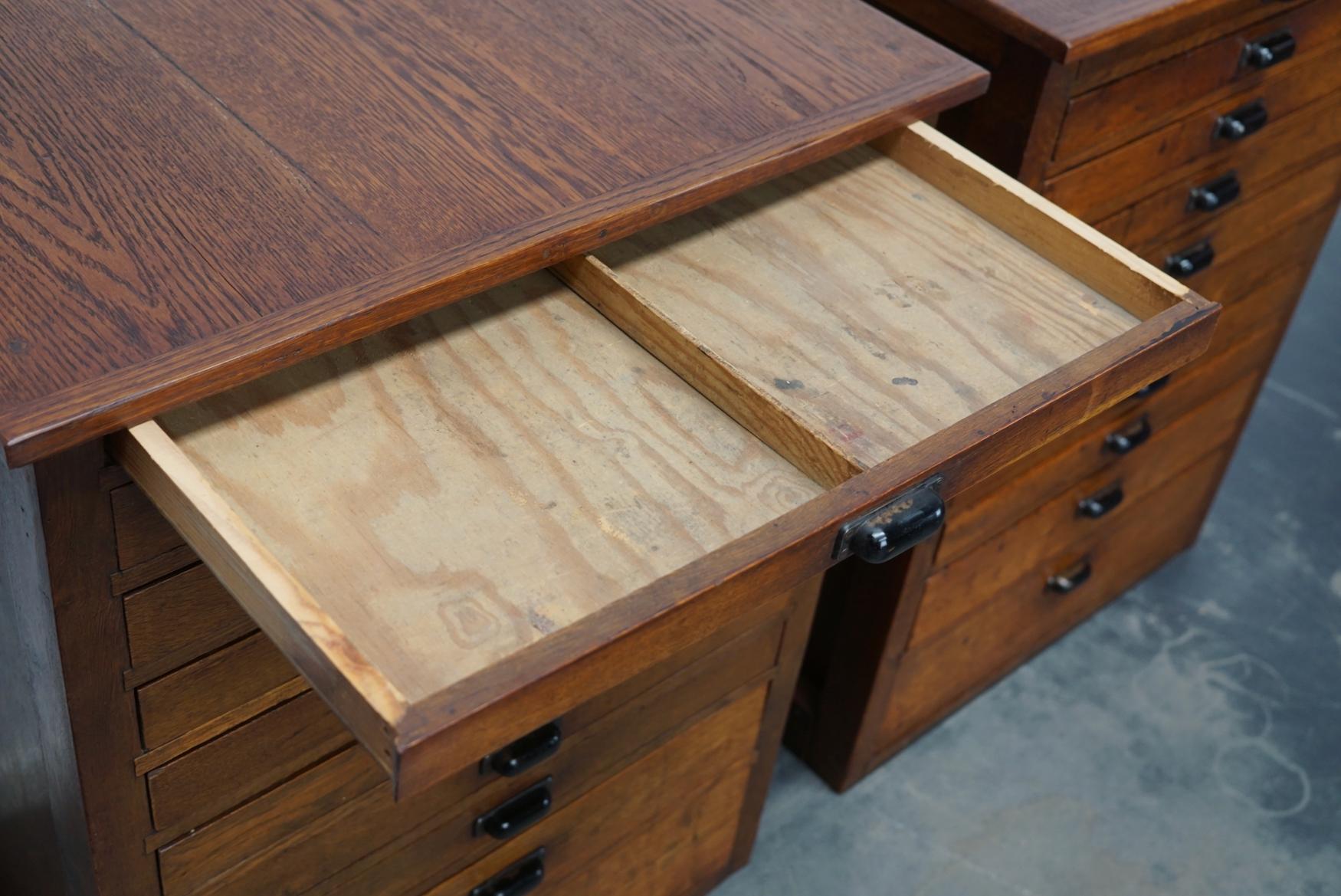 Pair of Vintage Dutch Oak Jewelers / Watchmakers Cabinets, circa 1930 10