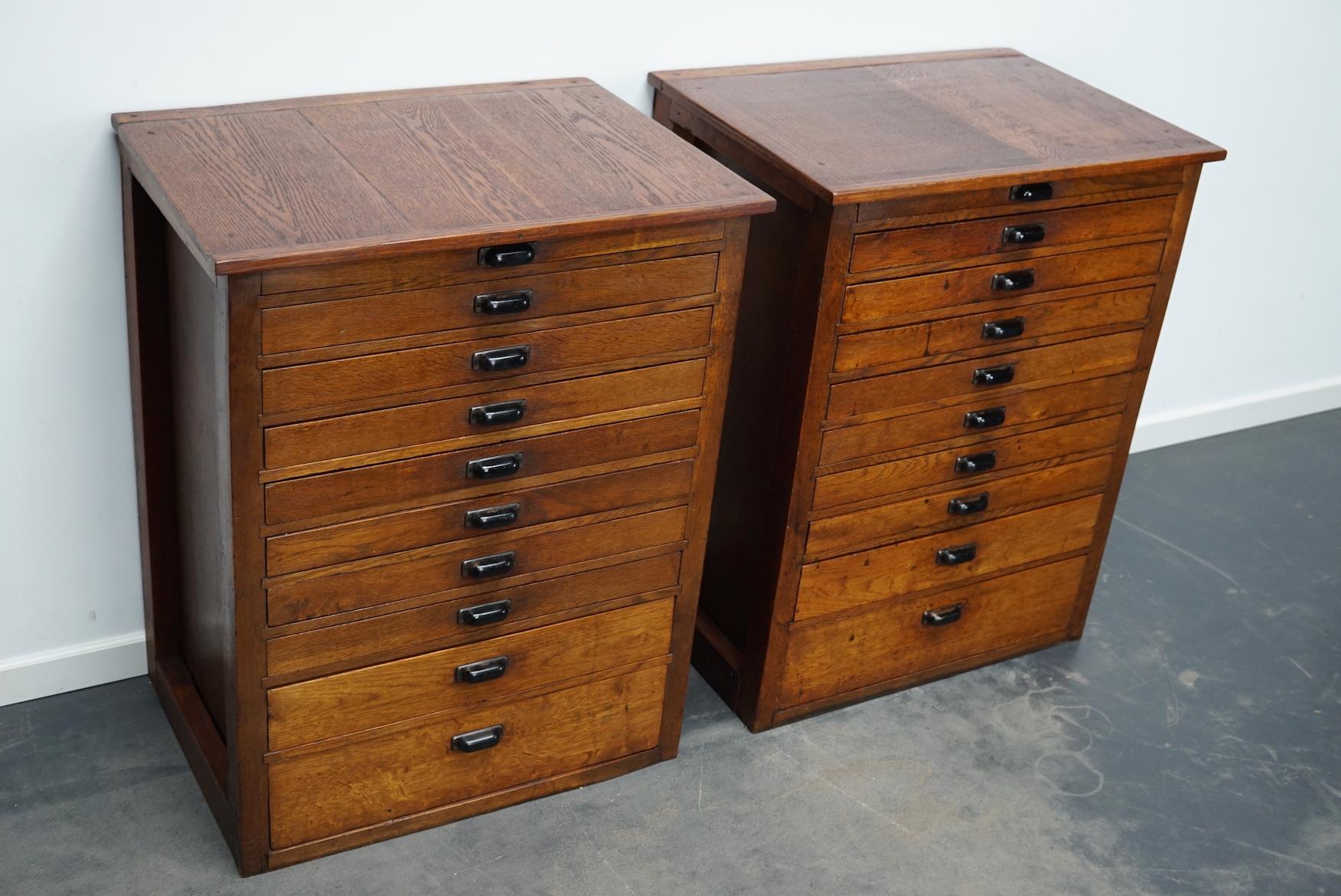 Pair of Vintage Dutch Oak Jewelers / Watchmakers Cabinets, circa 1930 11