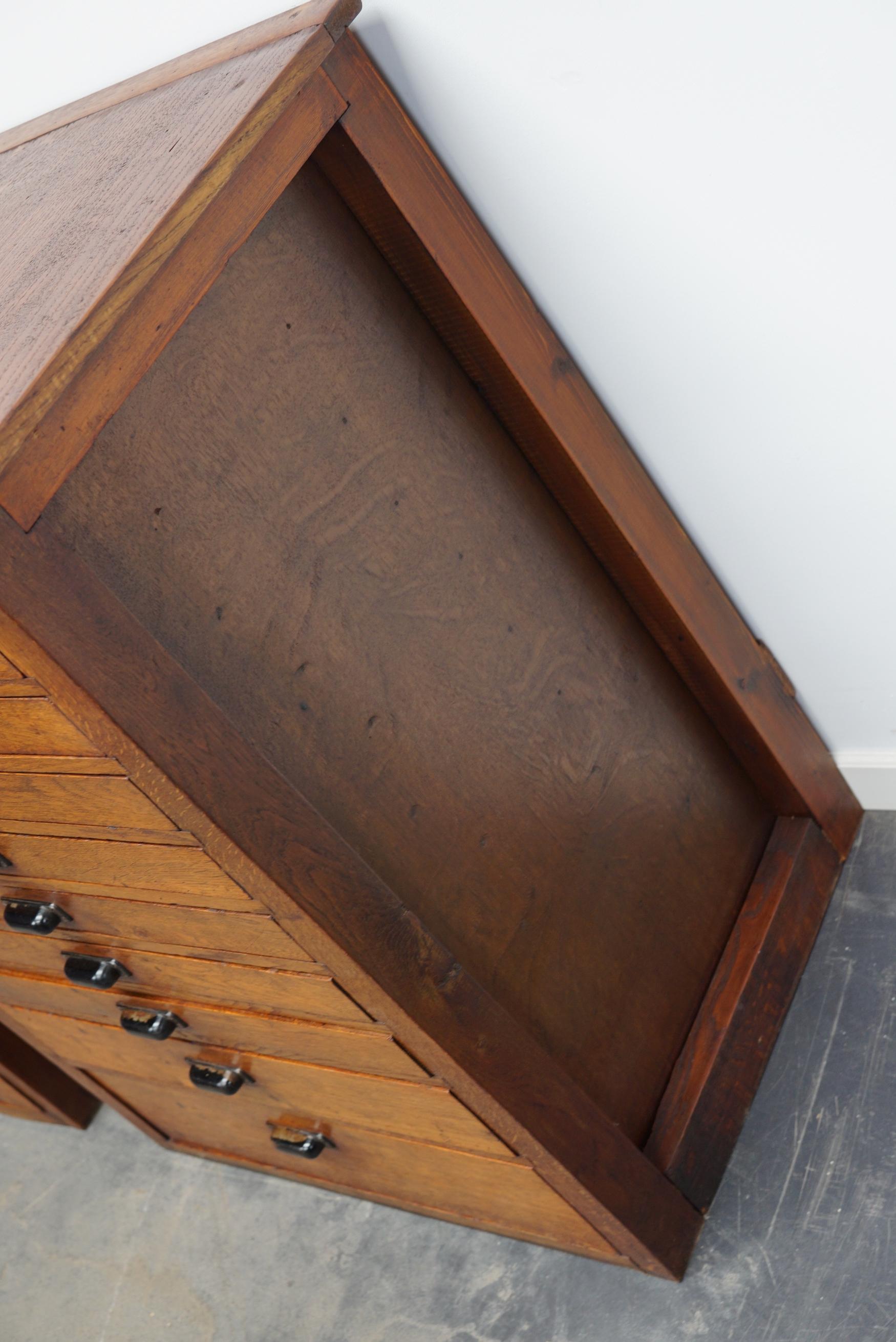 Pair of Vintage Dutch Oak Jewelers / Watchmakers Cabinets, circa 1930 In Good Condition In Nijmegen, NL