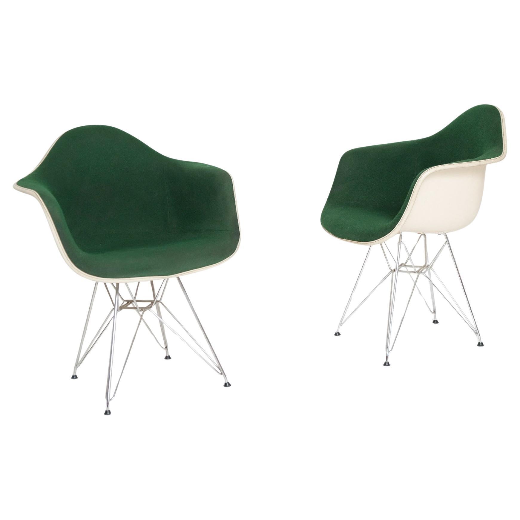 Pair of Vintage Eames DAR Molded Fiberglass Armchairs With Green Upholstery