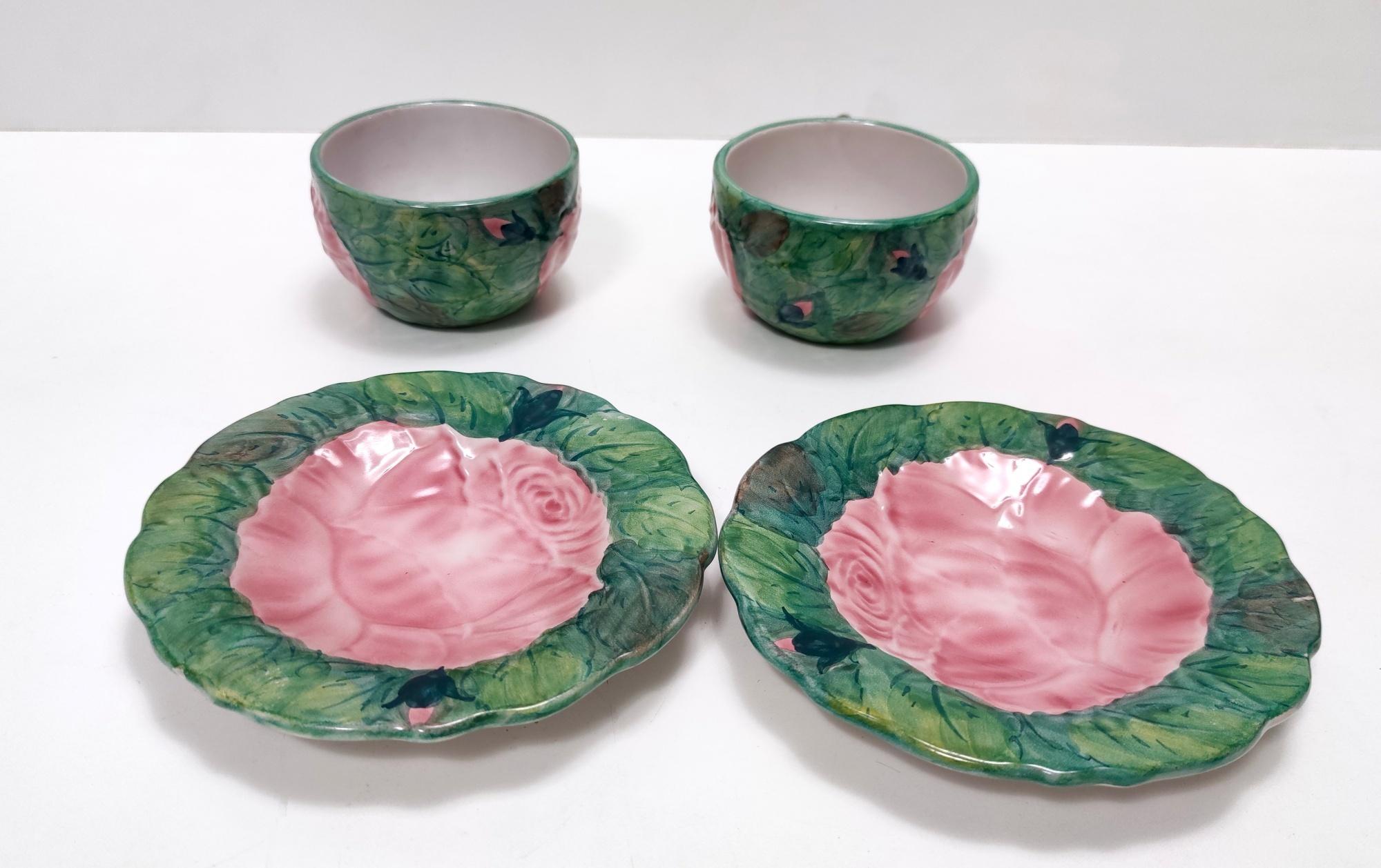Pair of Vintage Earthenware Tea /Coffee Cups with Floral Motifs by Zaccagnini For Sale 7
