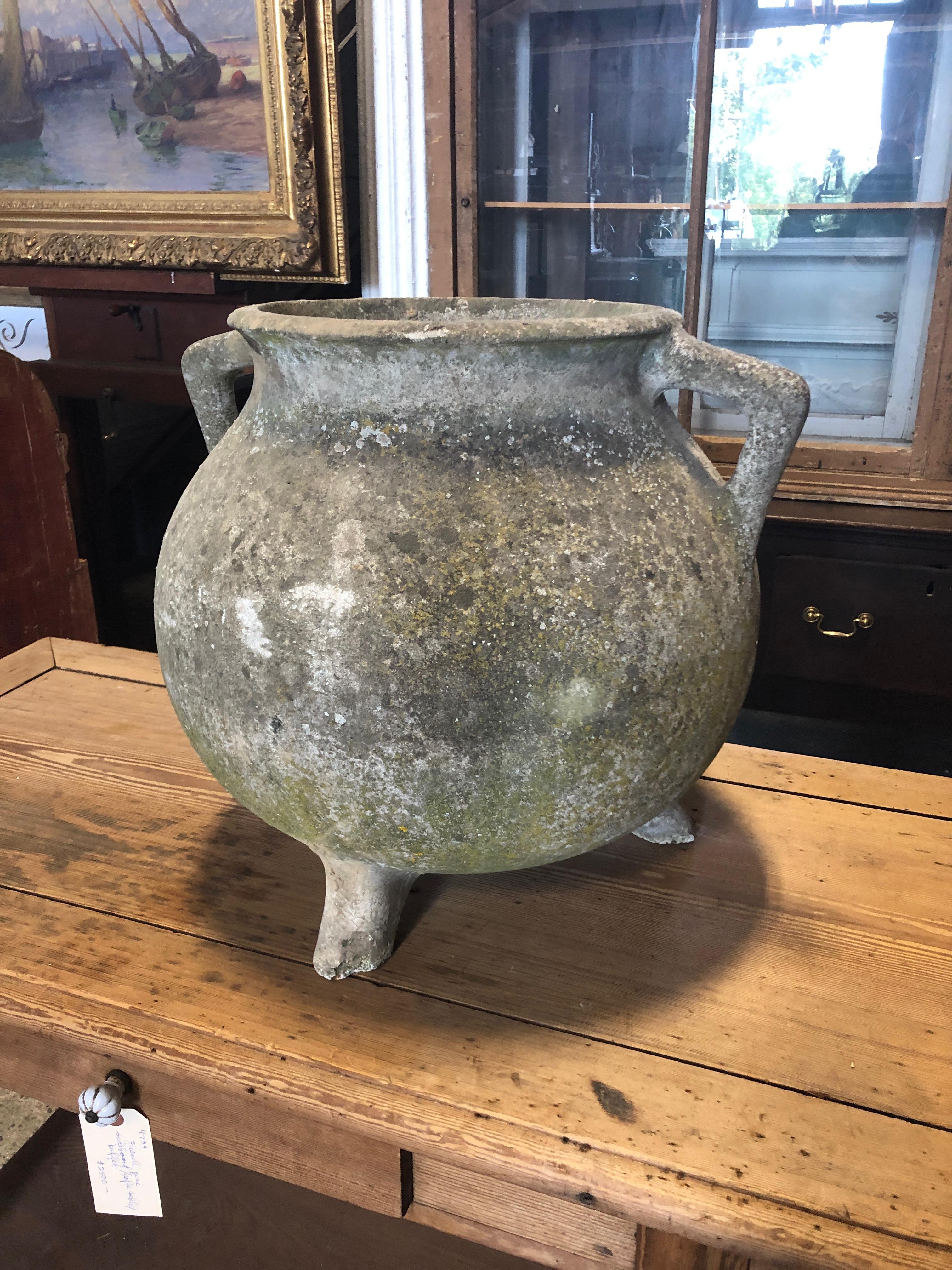 Mid-20th Century Pair of Vintage Earthy Ceramic French Planters on Feet