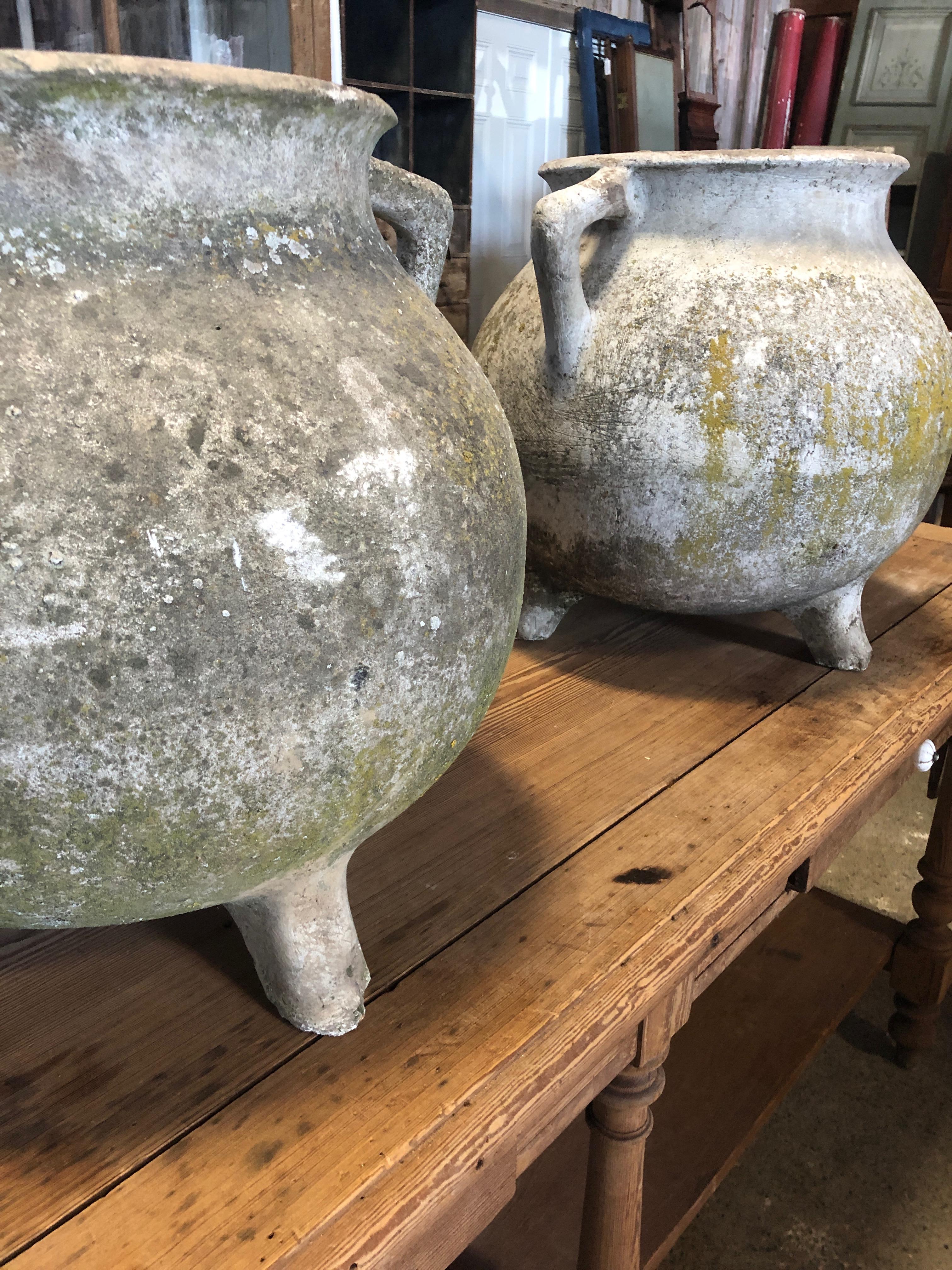 Pair of Vintage Earthy Ceramic French Planters on Feet 4