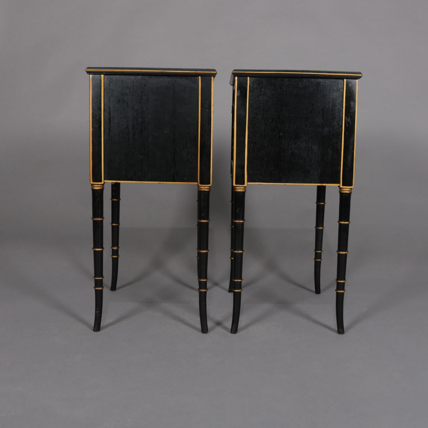 Pair of Vintage Ebonized, Gilt & Hand Painted Chinoiserie 2-Drawer End Stands In Good Condition In Big Flats, NY