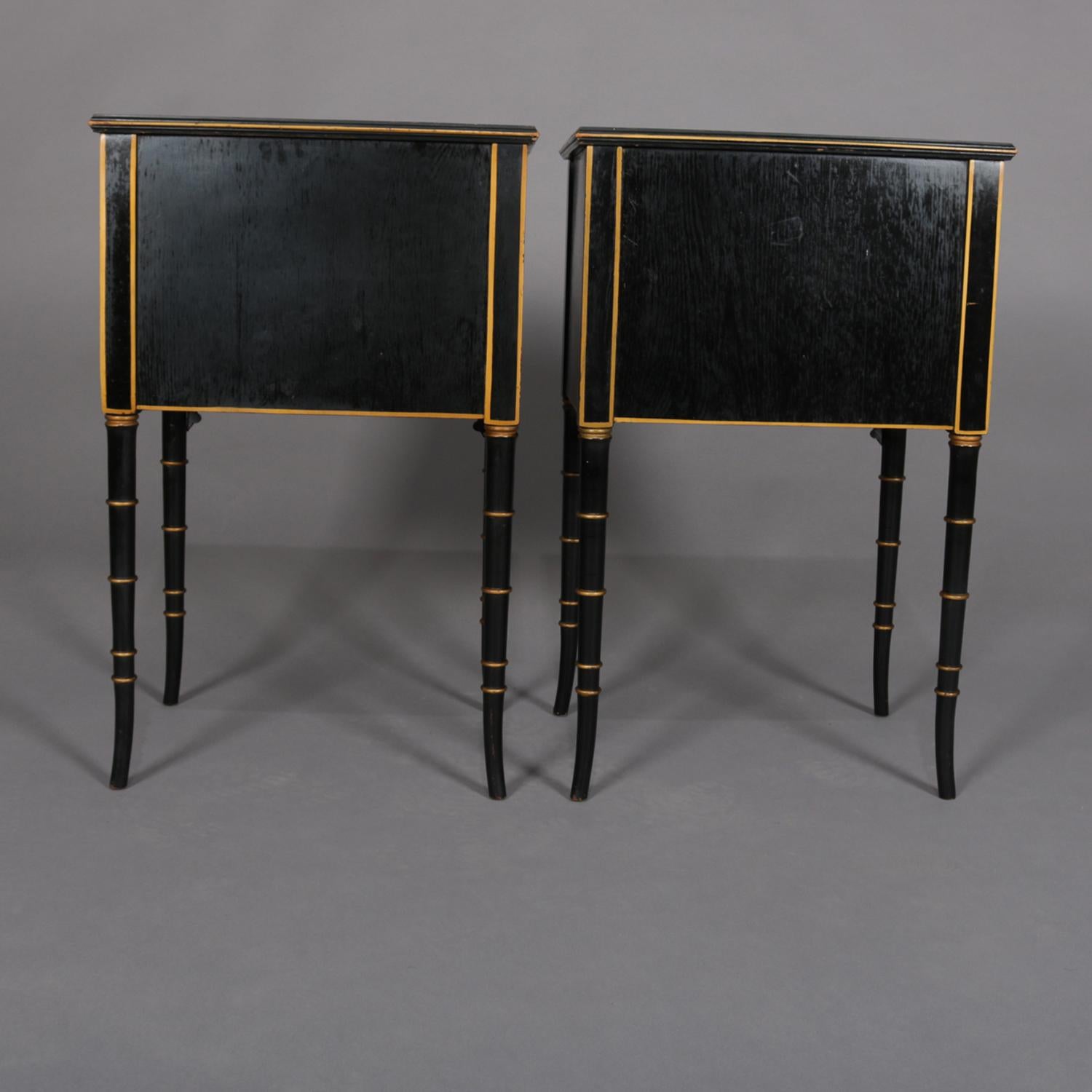 20th Century Pair of Vintage Ebonized, Gilt & Hand Painted Chinoiserie 2-Drawer End Stands